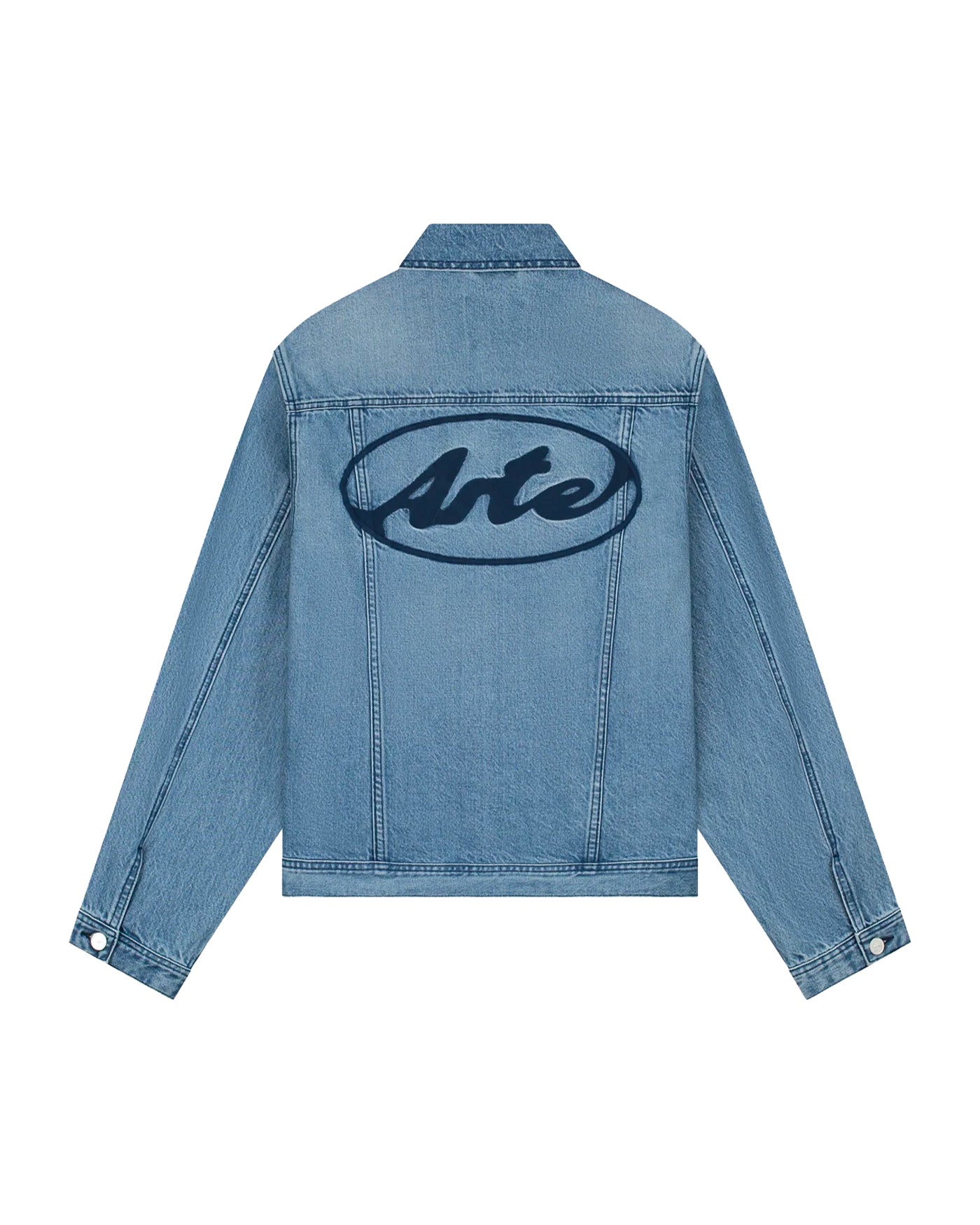 Veste en jean Arte Antwerp bleu moyen logo cercle navy dos à plat