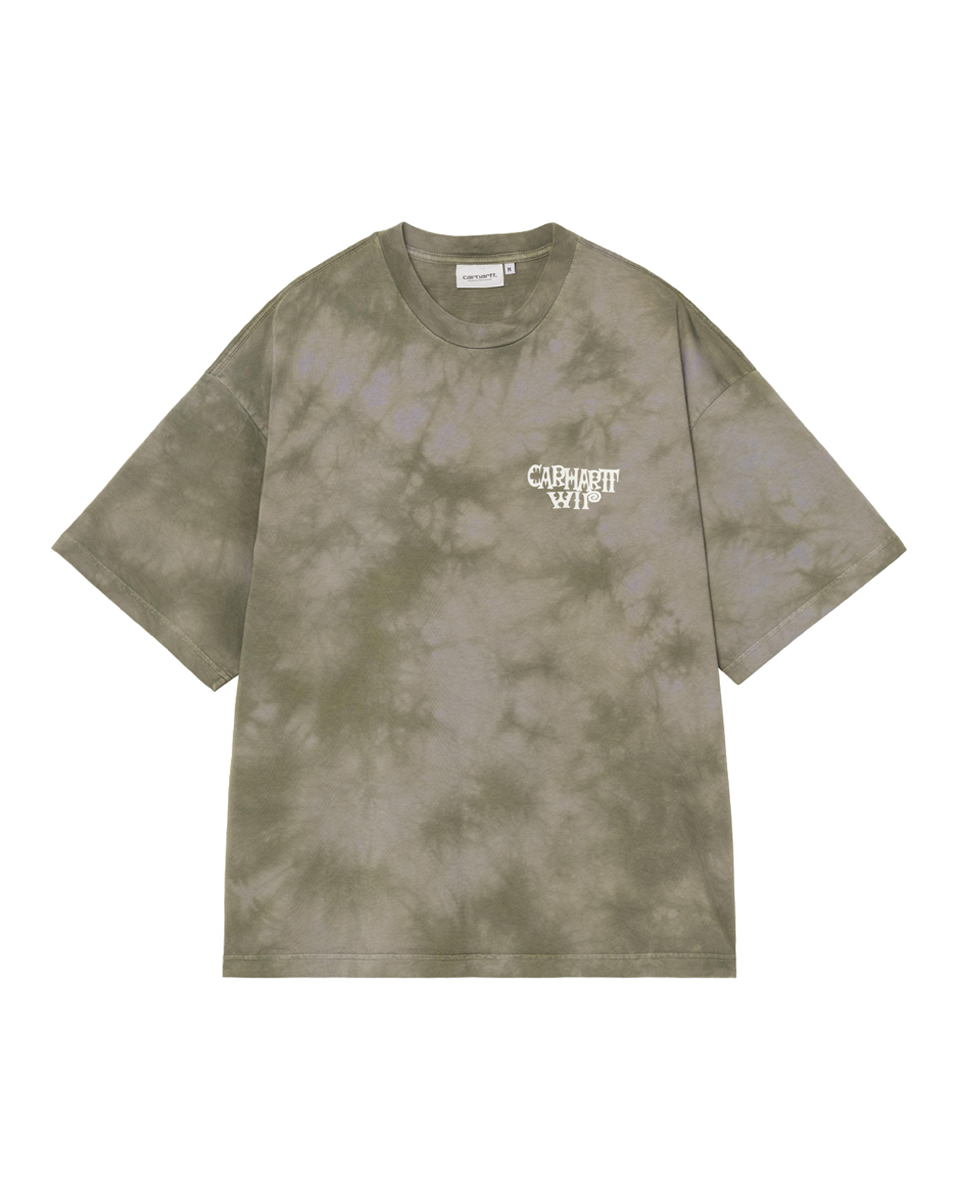 T-shirt Carhartt WIP vert kaki tie-dye logo blanc poitrine, vue face