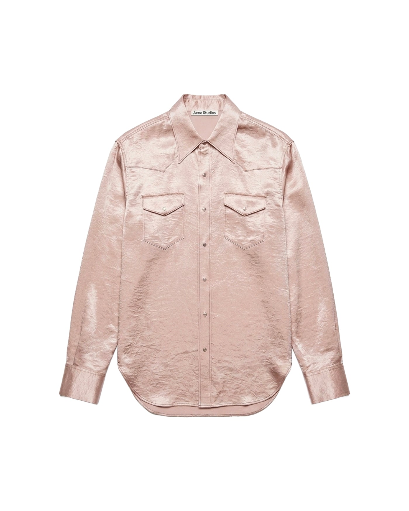 Chemise Acne Studios satin rose poudré style western à boutons-pression, vue face