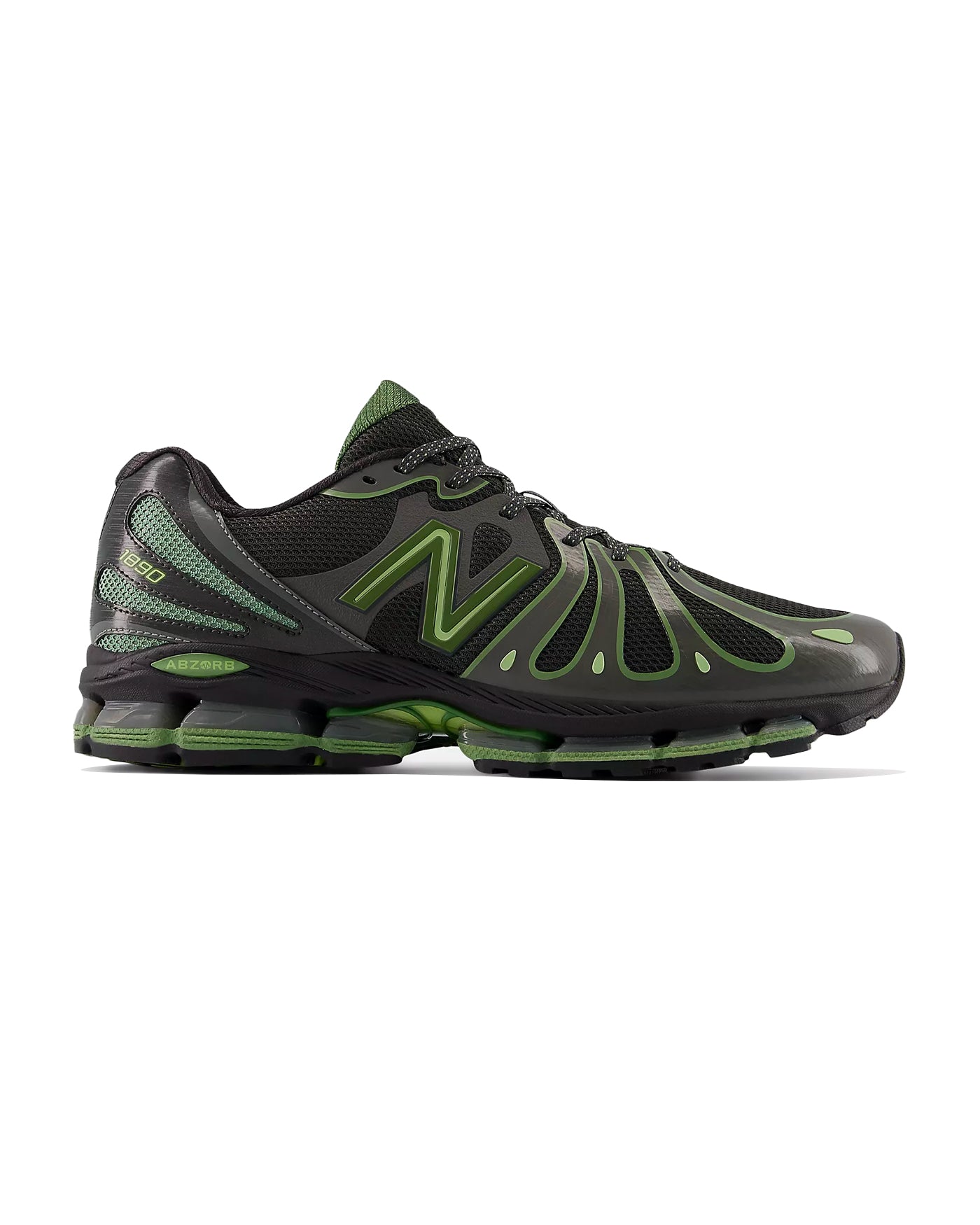 Sneakers New Balance 1890 coloris noir et vert fluo profil droit