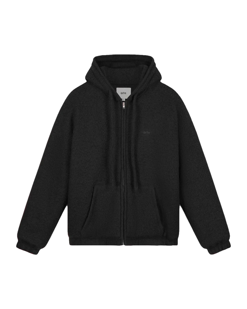 BOILED WOOL HOODED JACKET BLACK