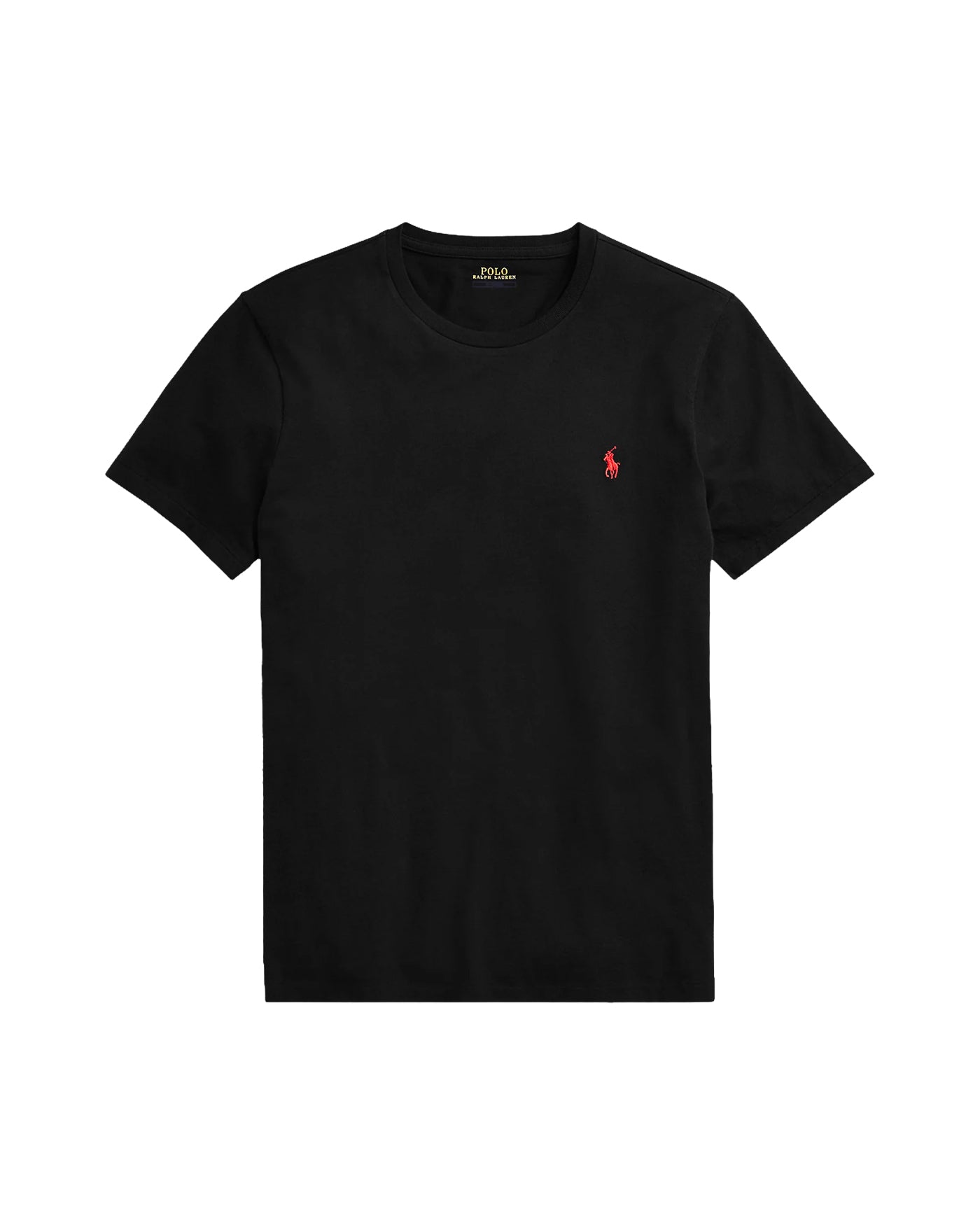 T-shirt Ralph Lauren jersey col rond noir logo poney brodé vue face