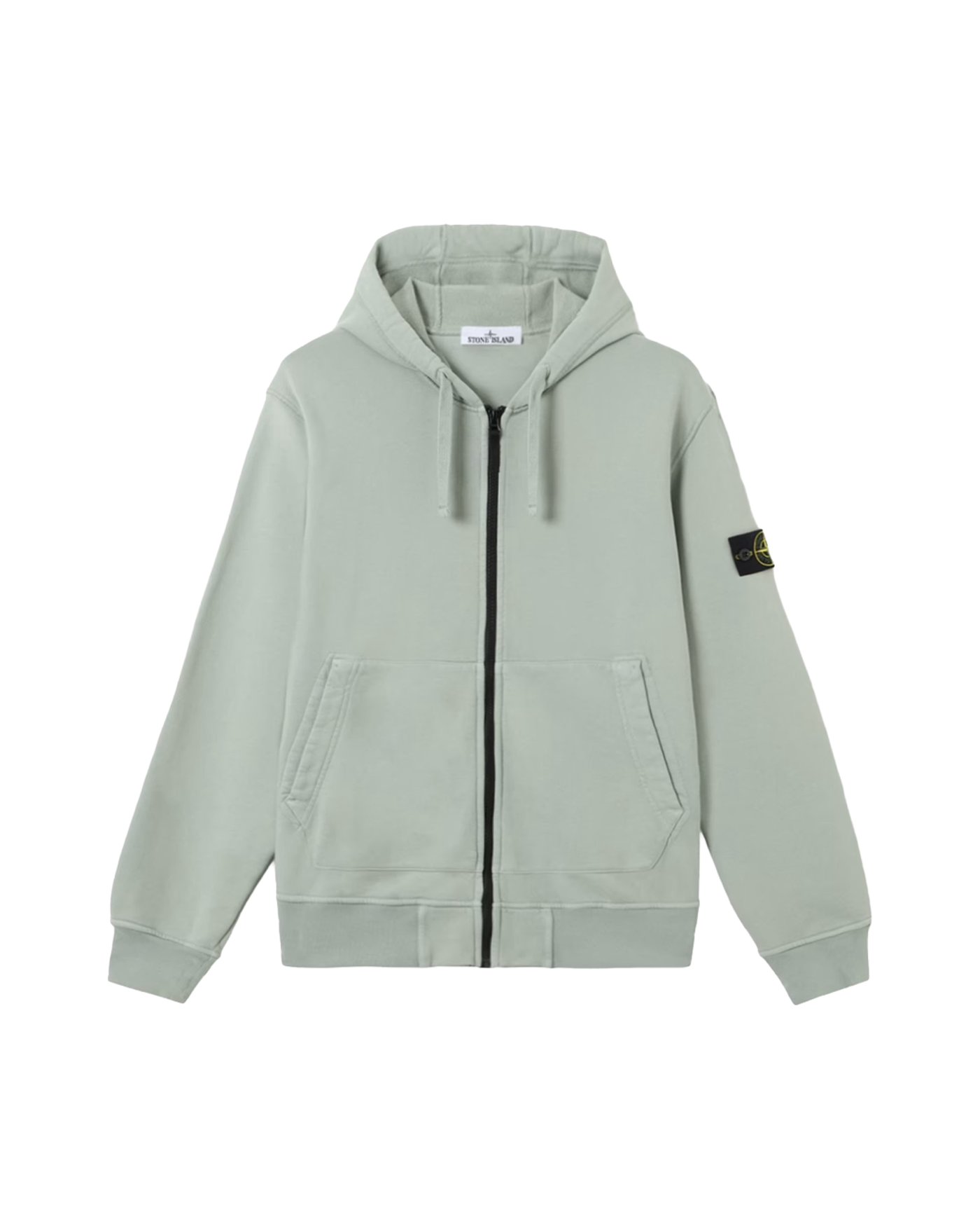 Hoodie zippé Stone Island vert sauge avec badge boussole face