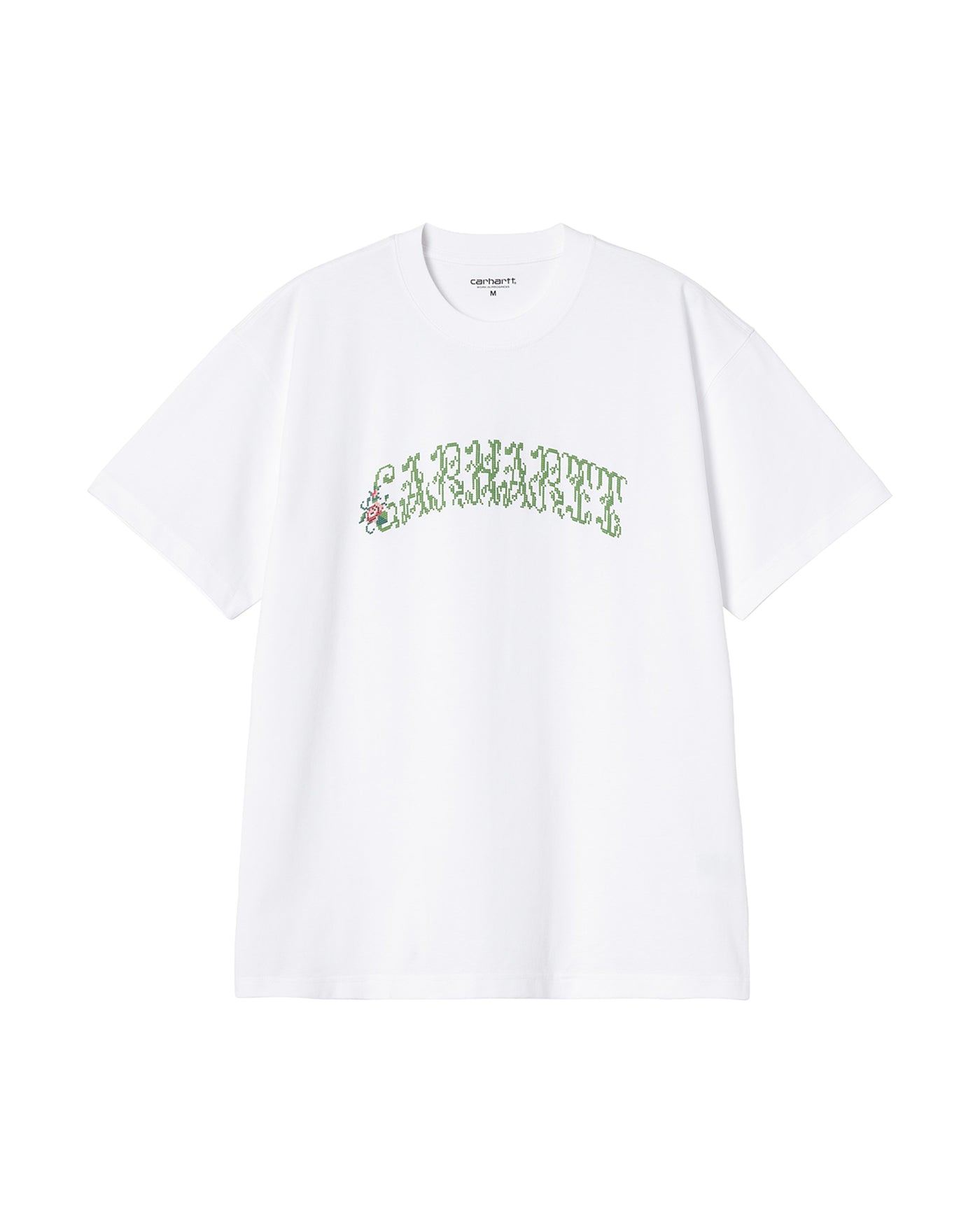 T-shirt Carhartt WIP blanc imprimé logo végétal vert et rose face