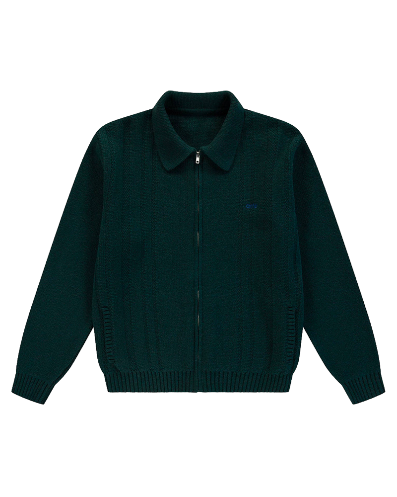 CABLE KNIT ZIP CARDIGAN GREEN