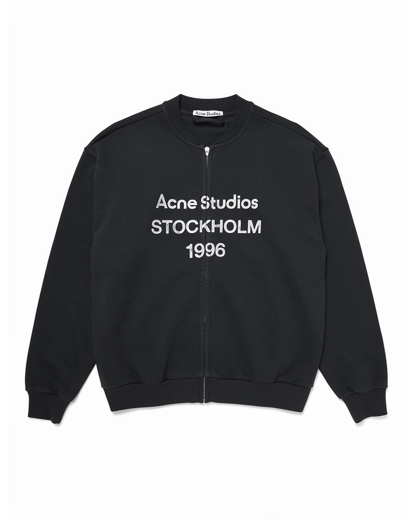 Sweat zippé Acne Studios Stockholm 1996 noir imprimé logo, vue face