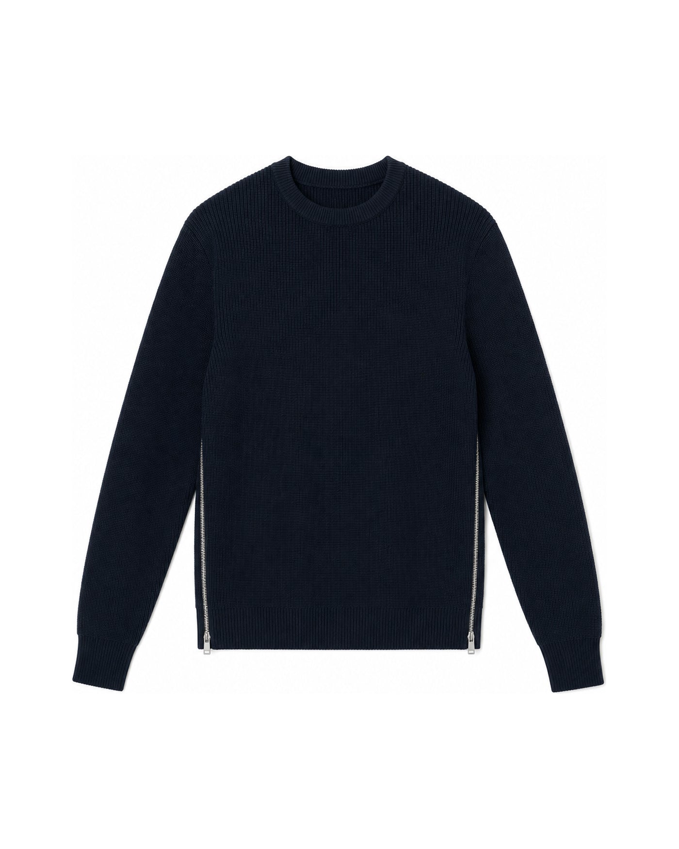 Pull côtelé col rond Jil Sander bleu marine zips latéraux face