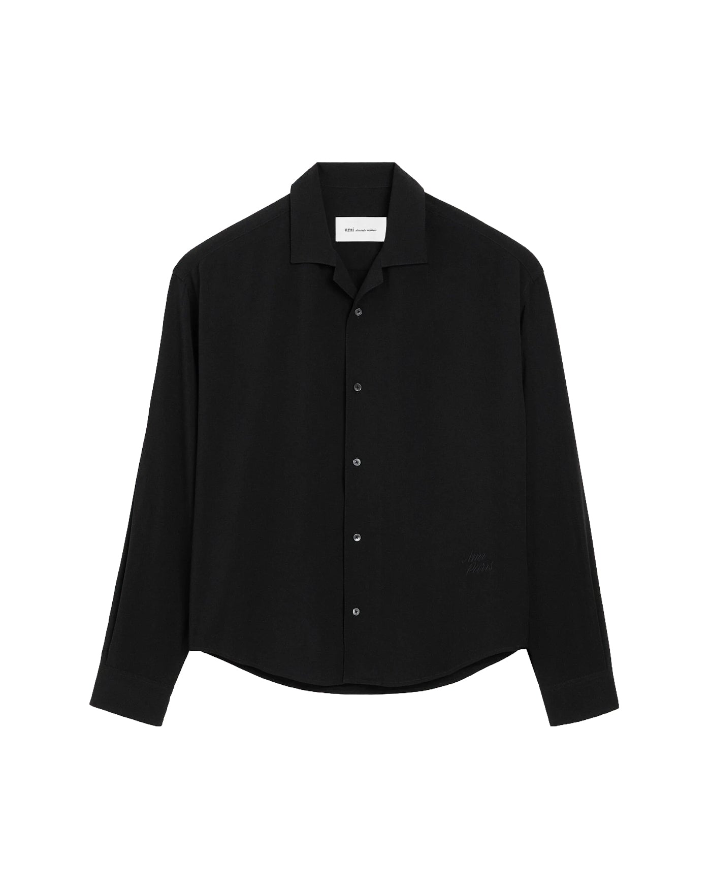 Chemise Ami Paris boxy noire col camp collar brodée packshot face