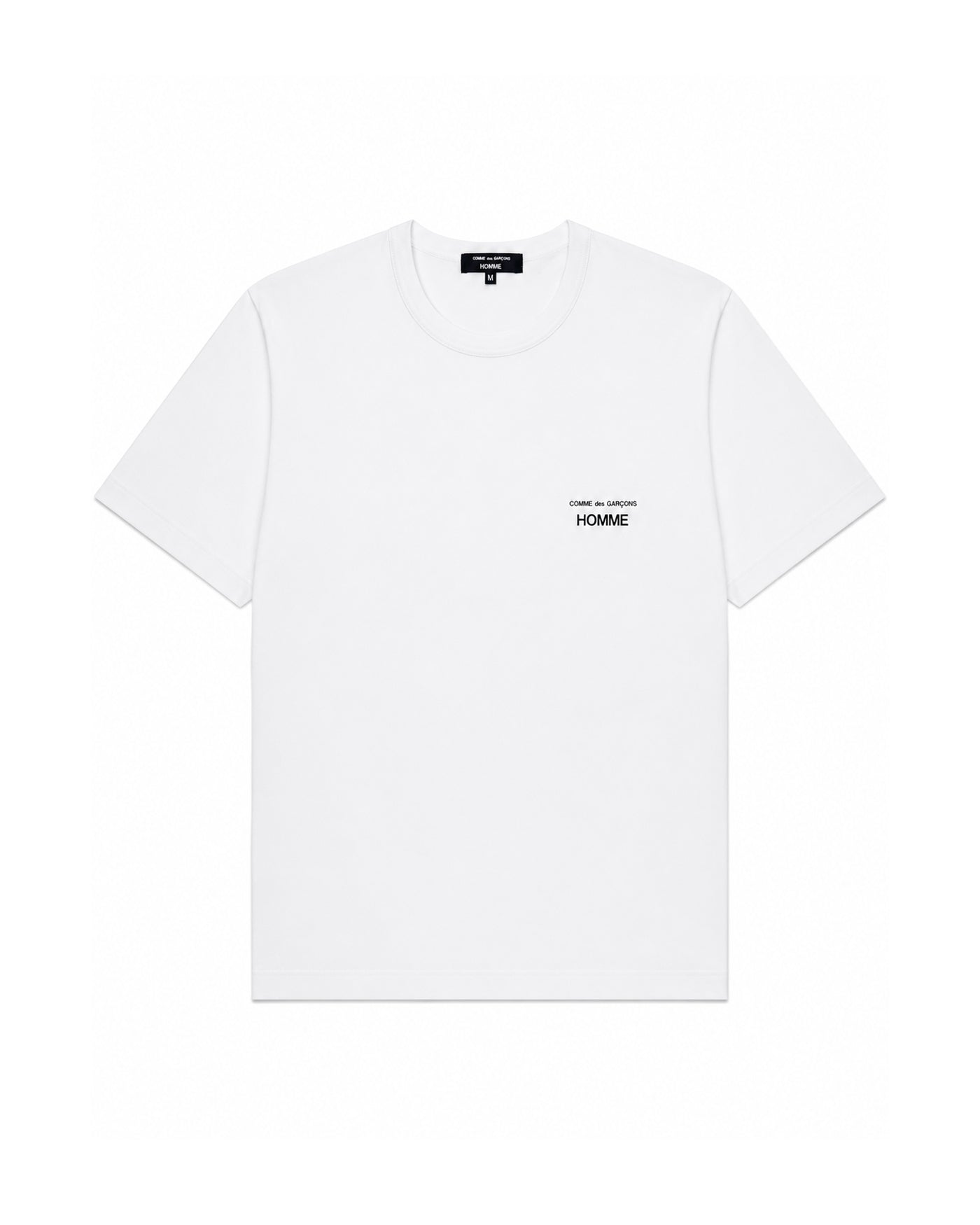 T-shirt Comme des Garçons Homme blanc logo HOMME poitrine face fond blanc