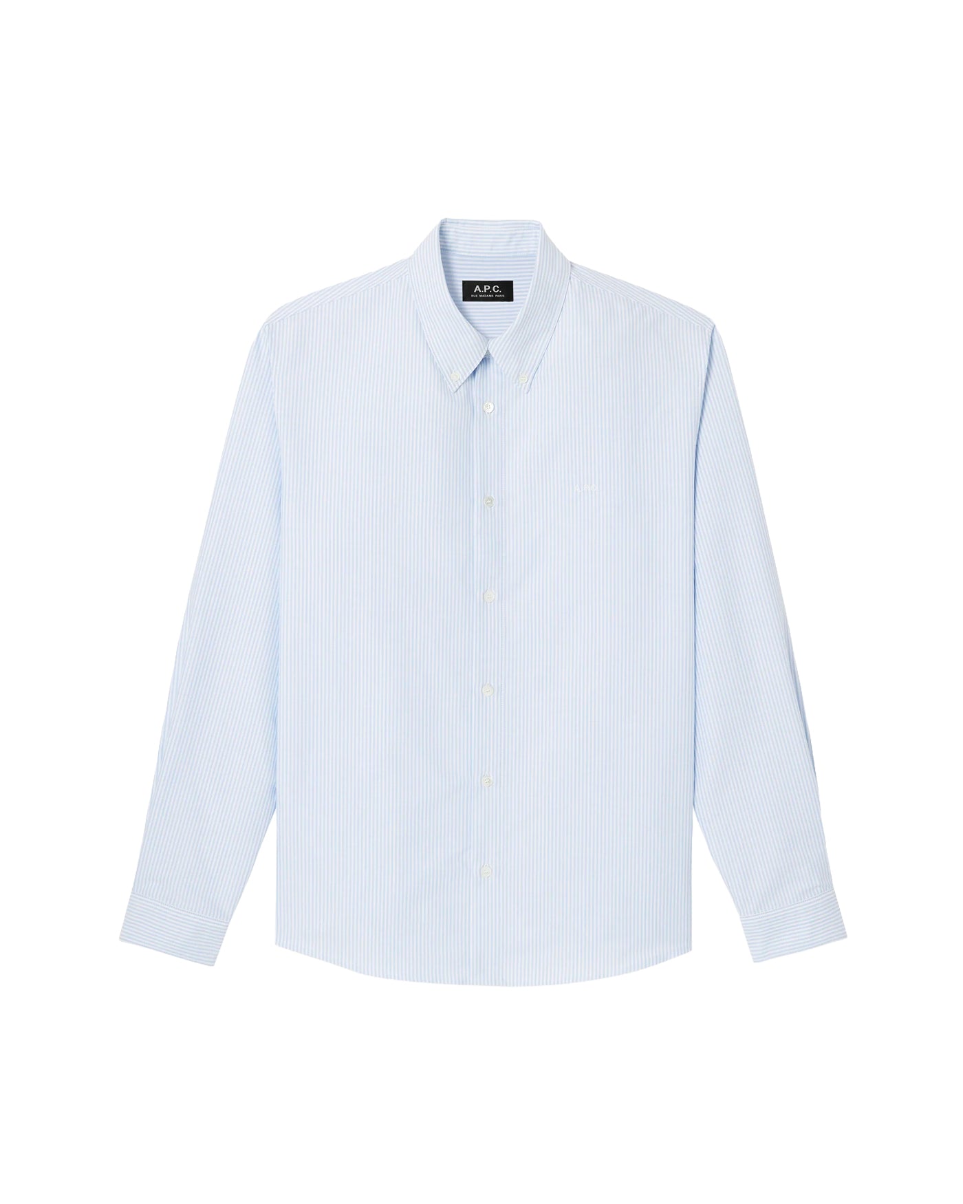 Chemise A.P.C. Greg logo rayures fines bleu ciel et blanc face