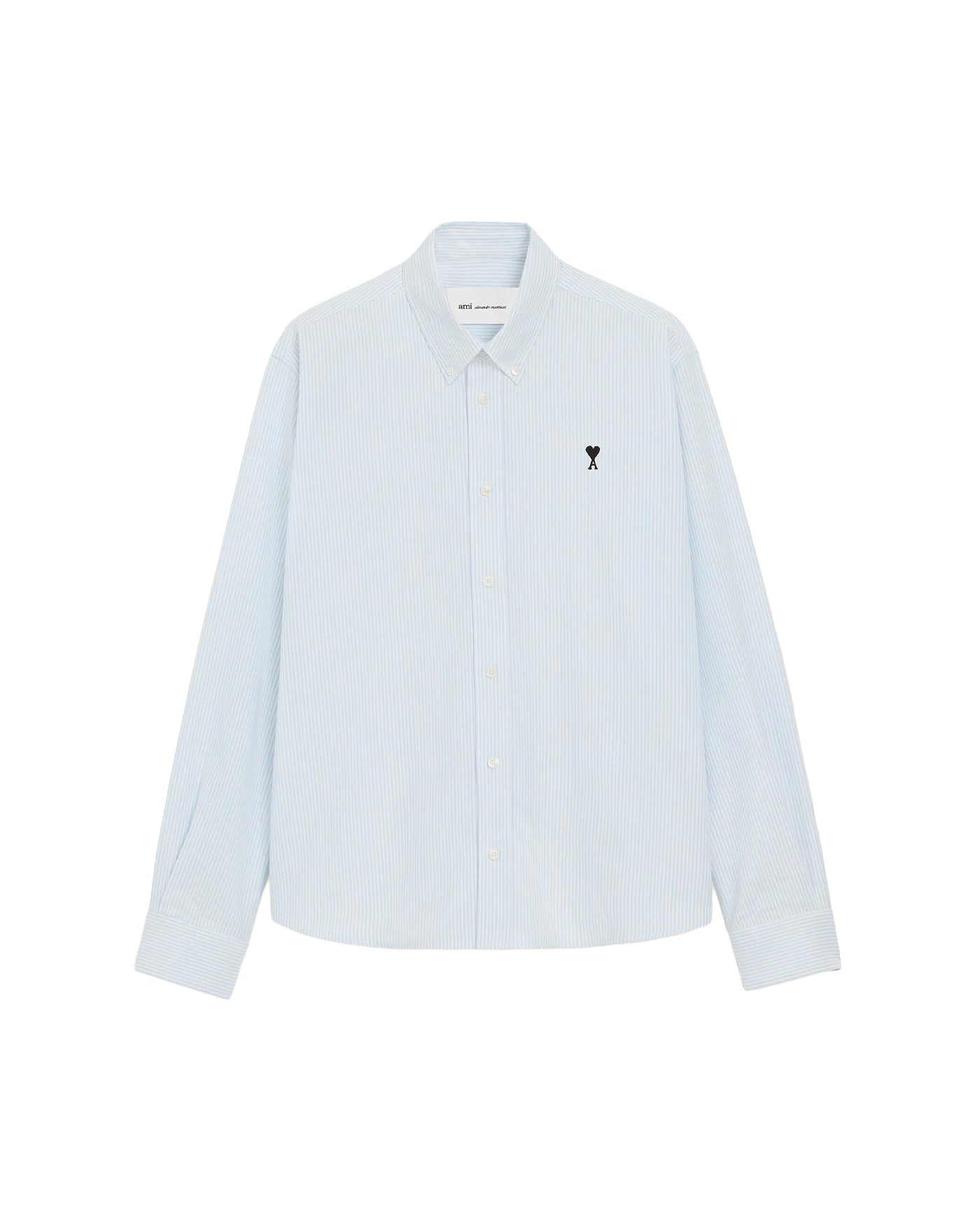 Chemise oxford à rayures AMI Paris bleu ciel et blanc vue face