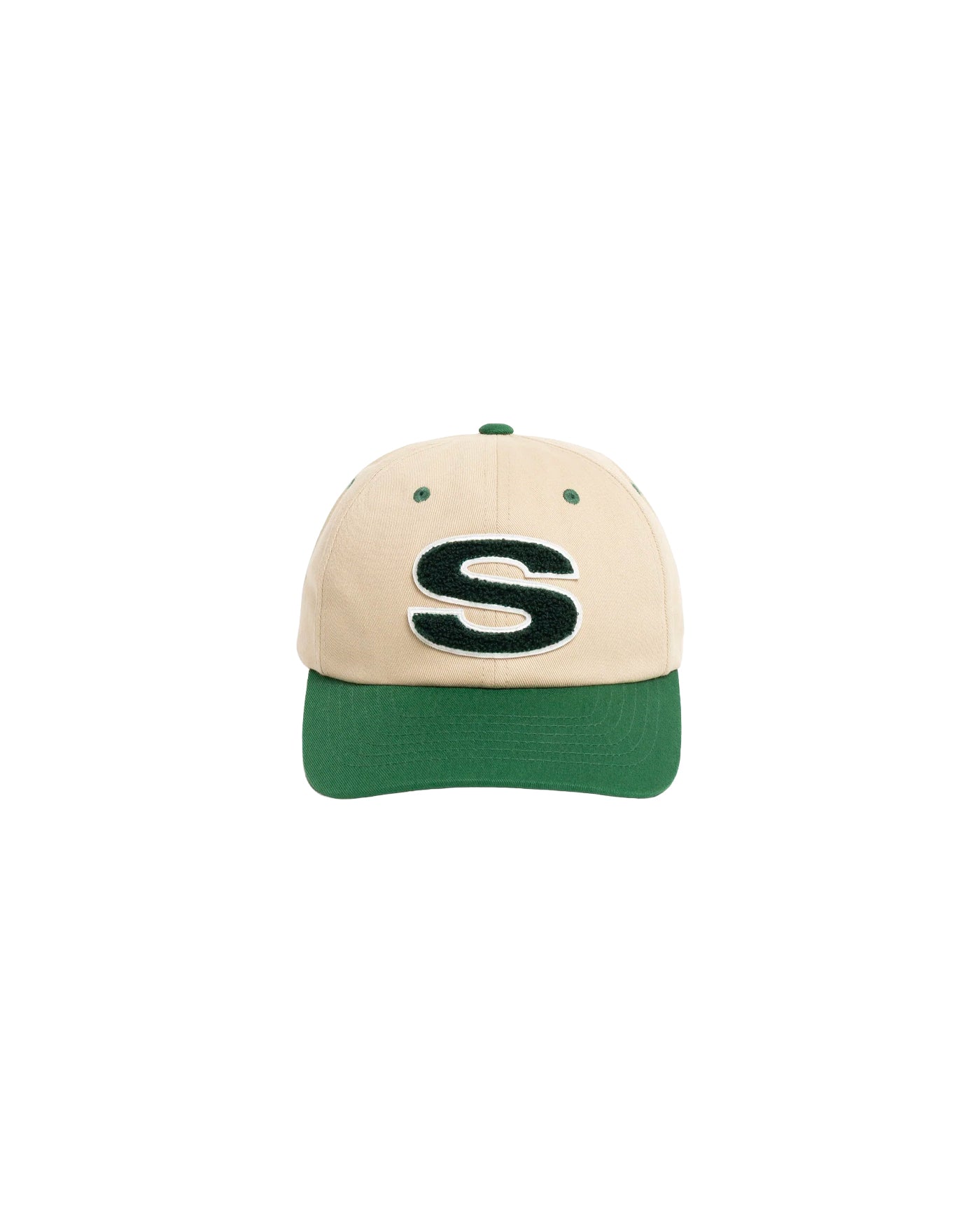 Casquette Stüssy Low Pro Chenille coloris sable et vert face