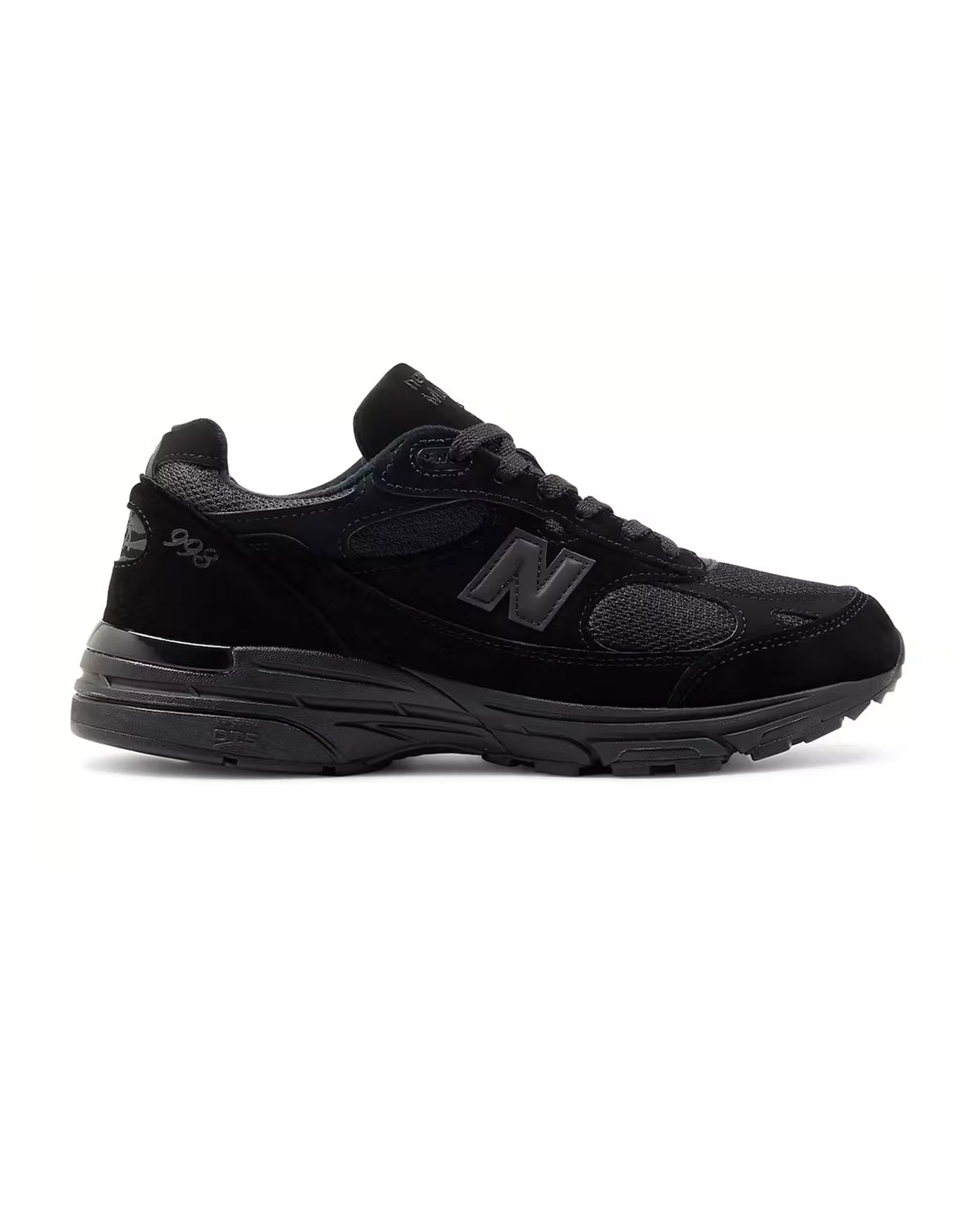 Sneakers New Balance 993 triple noir suède et mesh profil droit
