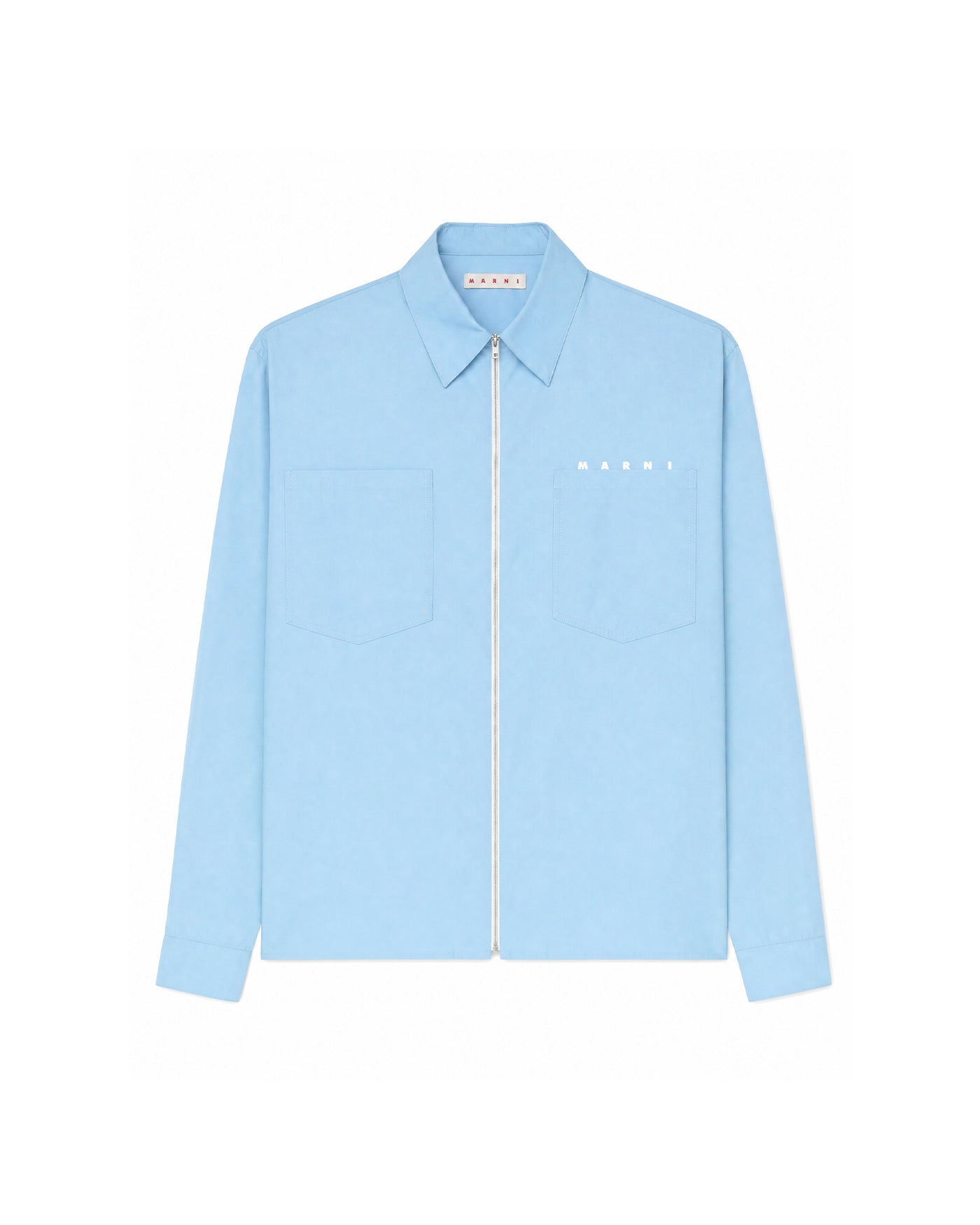 Chemise Marni bleu ciel zippée logo imprimé double poche vue face