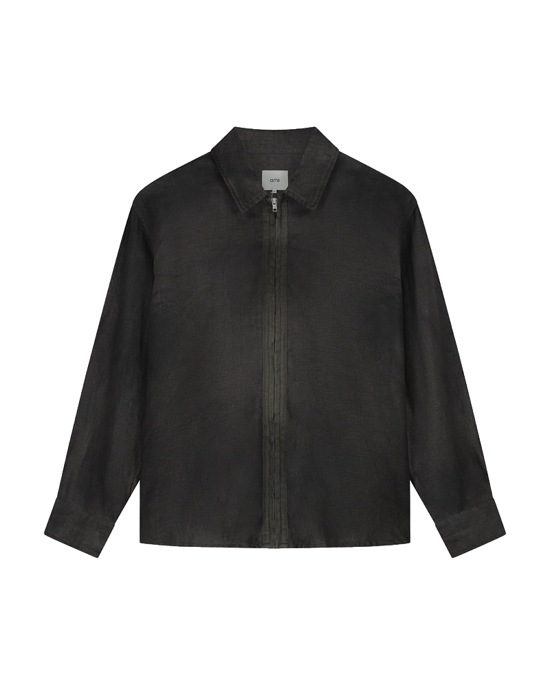 DUSTY LINEN ZIP SHIRT BLACK