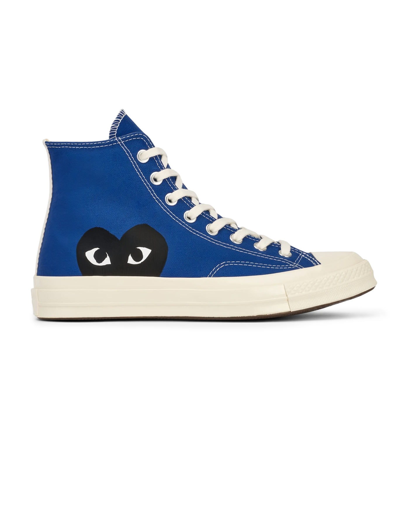 Sneakers Converse x Comme des Garçons Play Chuck 70 High bleues cœur noir profil gauche