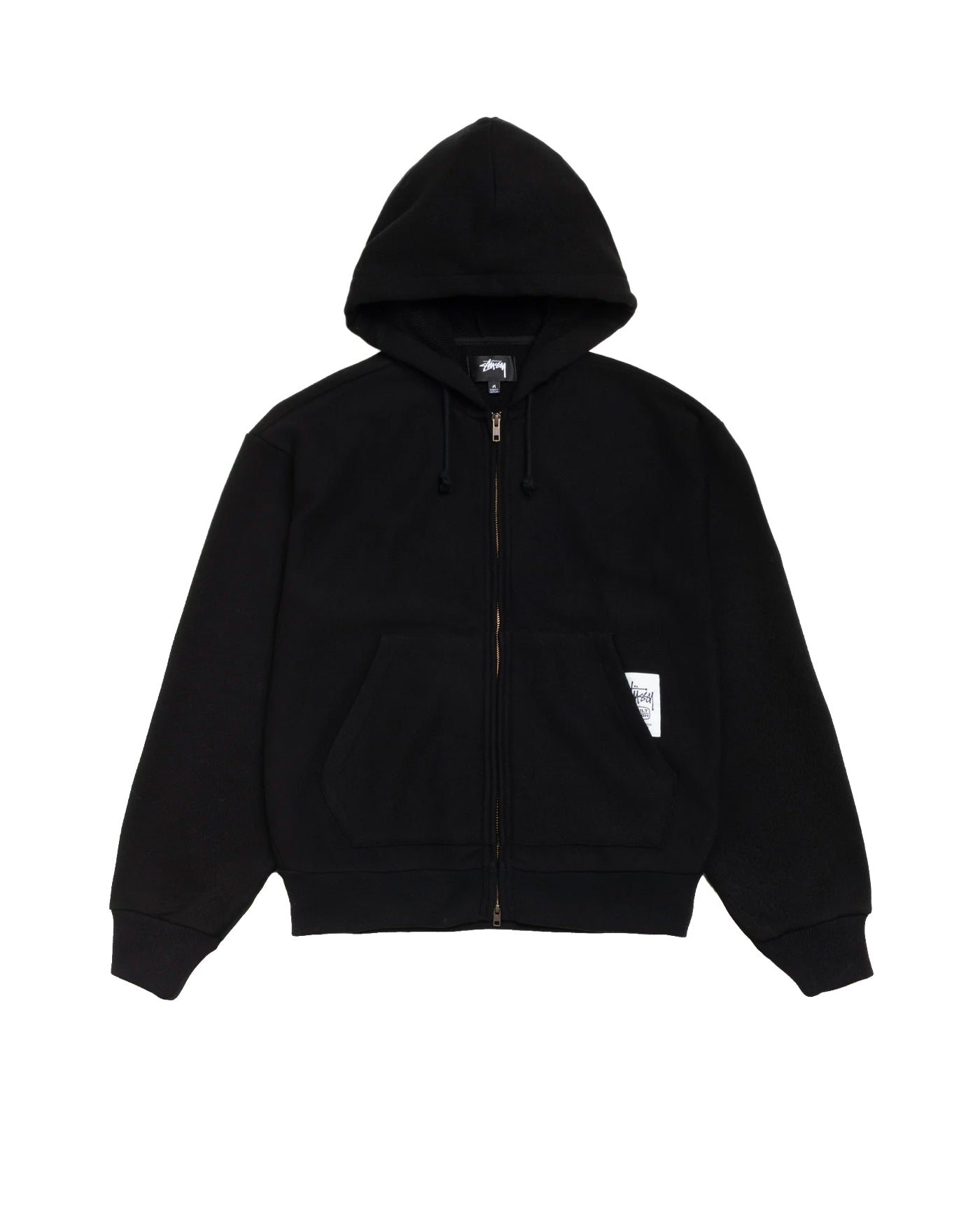 Sweat zippé capuche Stüssy Brass Zip noir zip doré patch blanc face