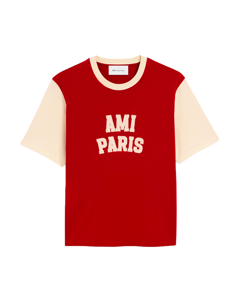 T-SHIRT AMI PARIS FEUTRINE ROUGE RUBIS IVOIRE