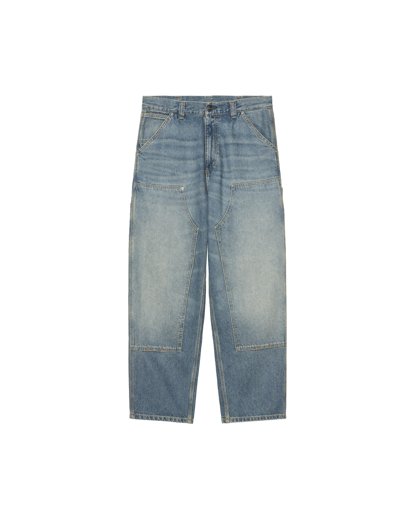 Pantalon Carhartt WIP denim bleu clair délavé double genouillère face