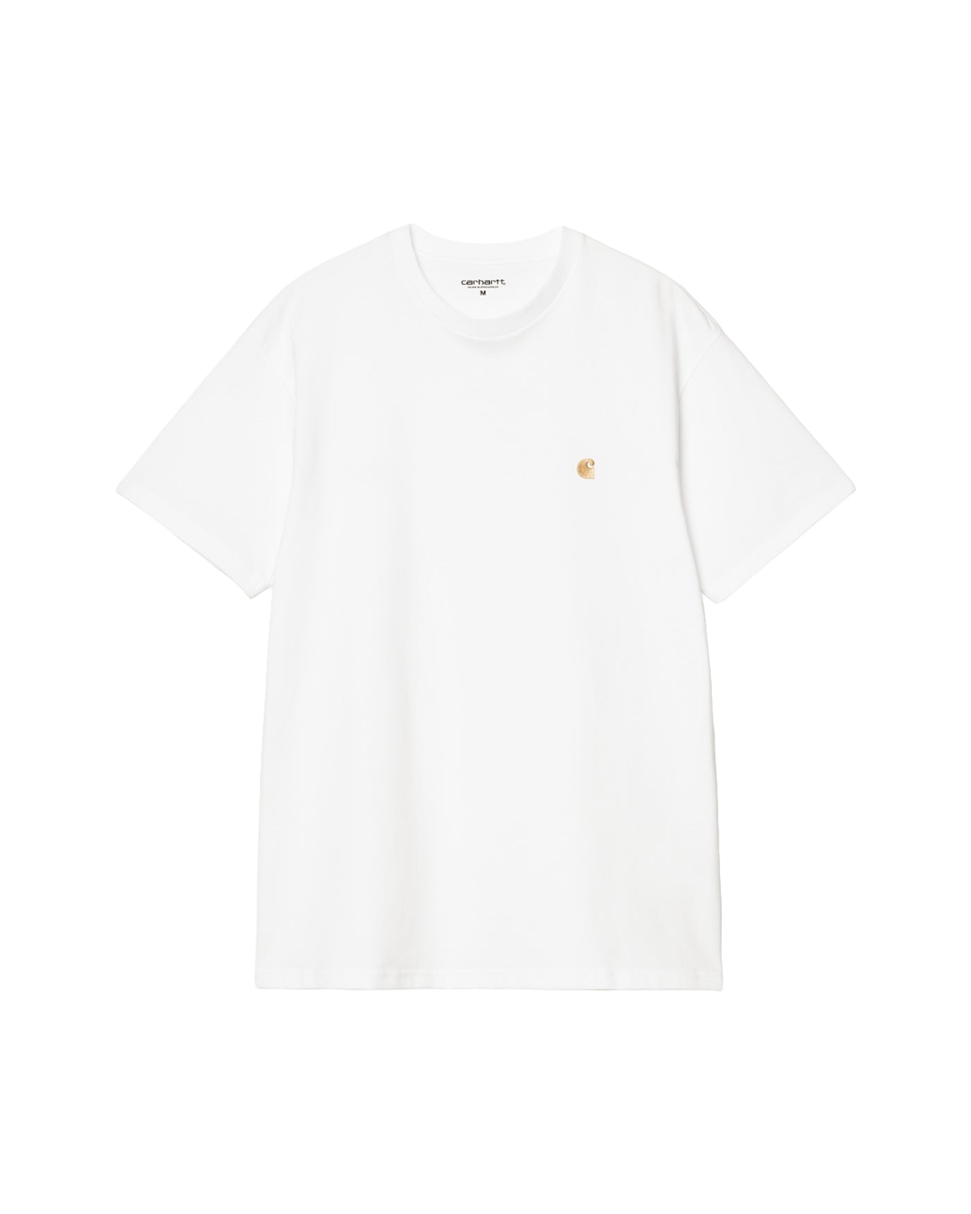 T-shirt Carhartt WIP Chase blanc avec logo C doré brodé poitrine face
