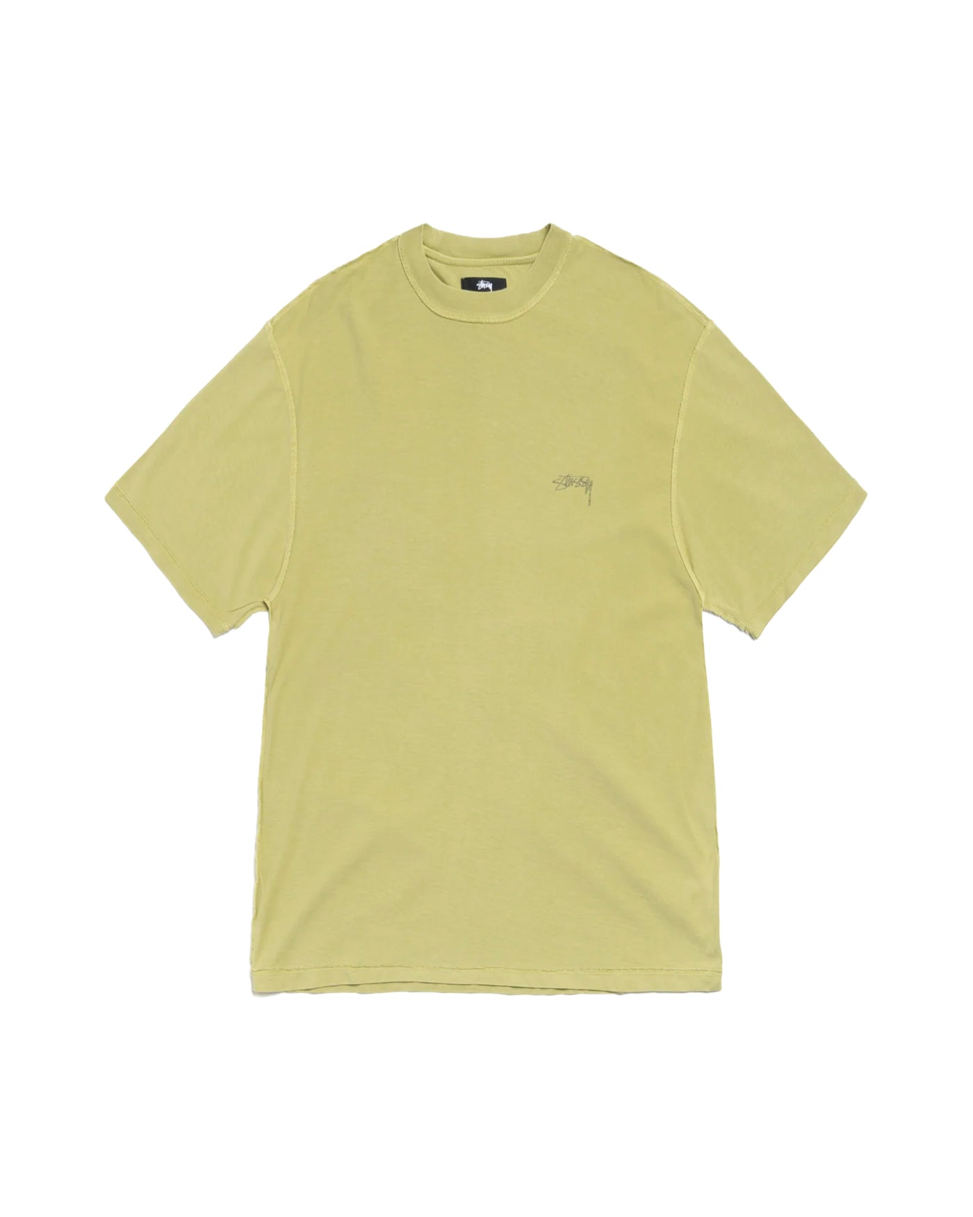 T-shirt Stüssy Lazy manches courtes vert olive clair logo brodé poitrine face