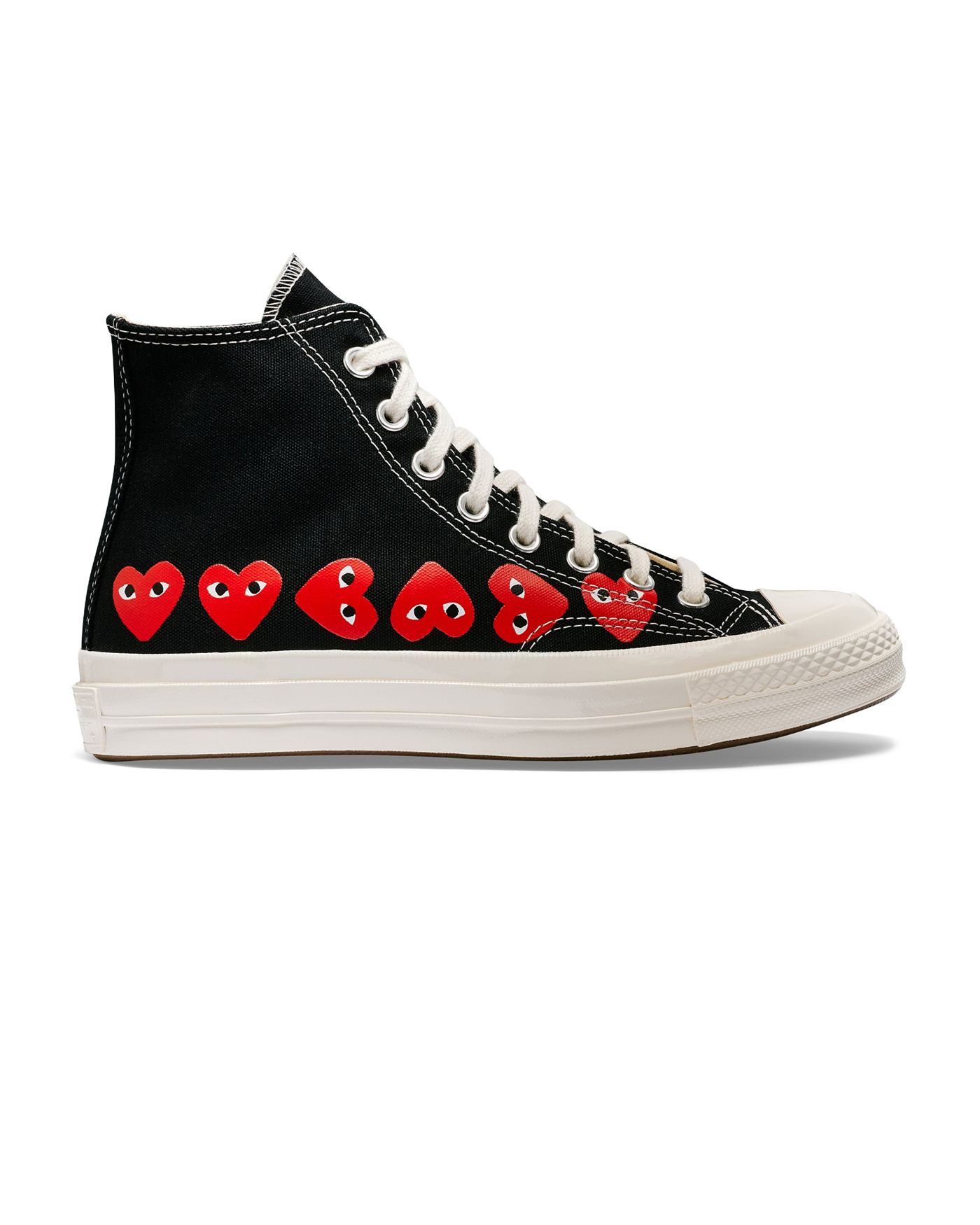 Sneakers Converse x Comme des Garçons Play noir multi-cœurs rouges profil gauche