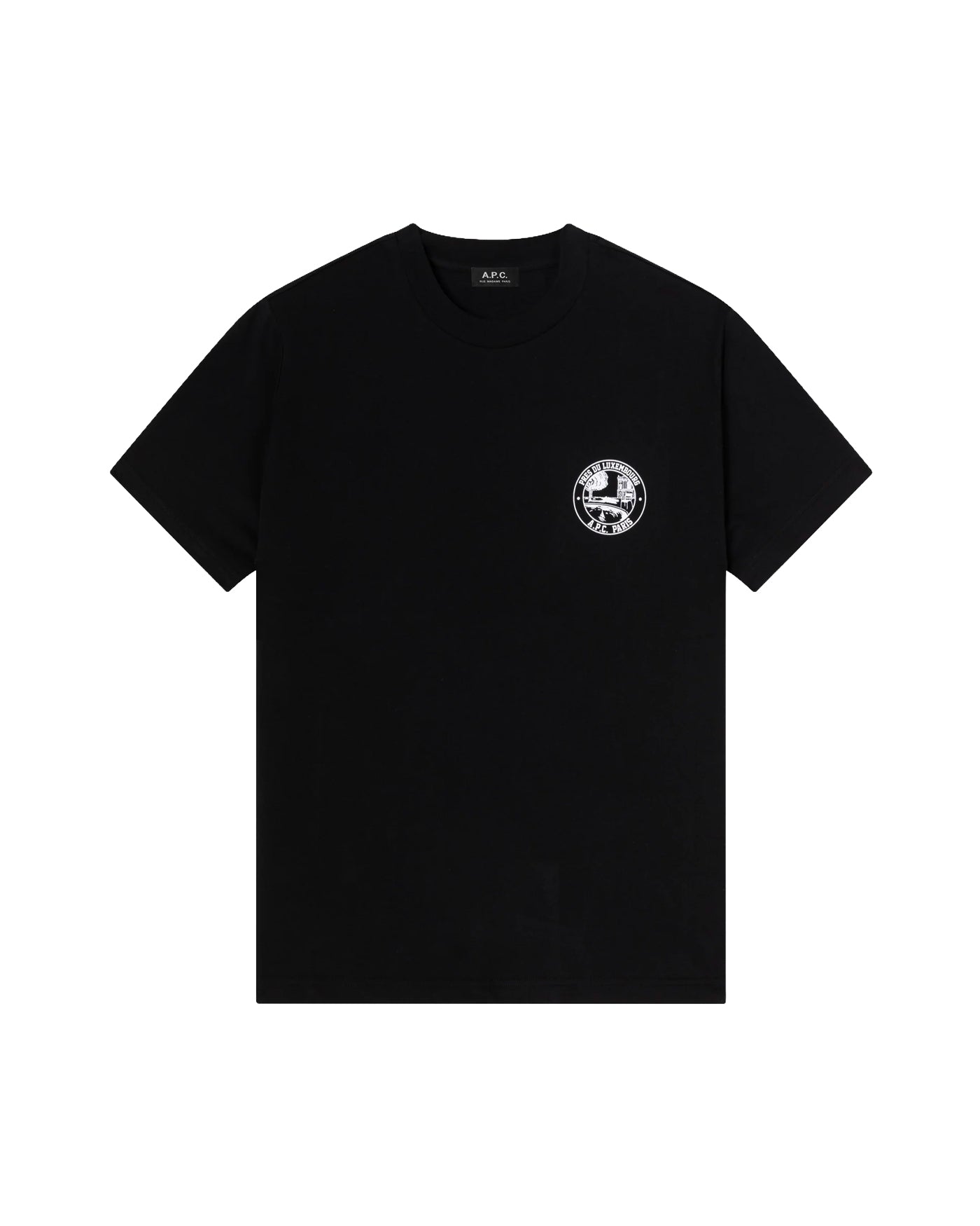 T-shirt A.P.C. noir logo Luxembourg rond brodé poitrine vue face