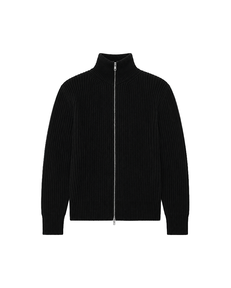 VESTE EN MAILLE COTELEE ZIP NOIR