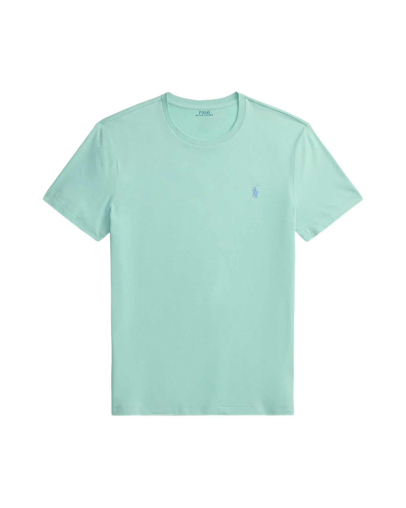 T-shirt Ralph Lauren vert céladon col rond logo poney brodé vue face