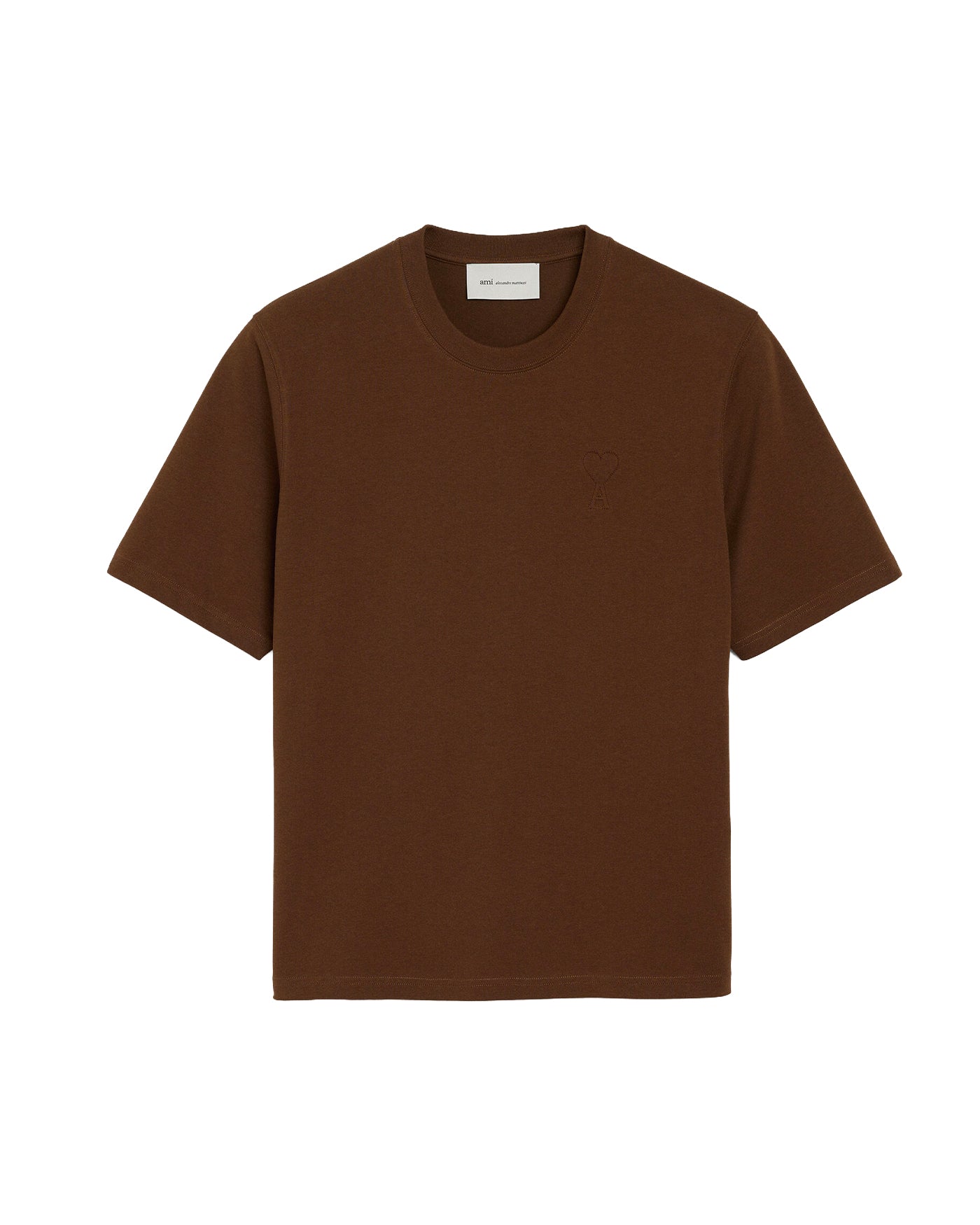 T-shirt Ami Paris marron logo cœur embossé poitrine vue face