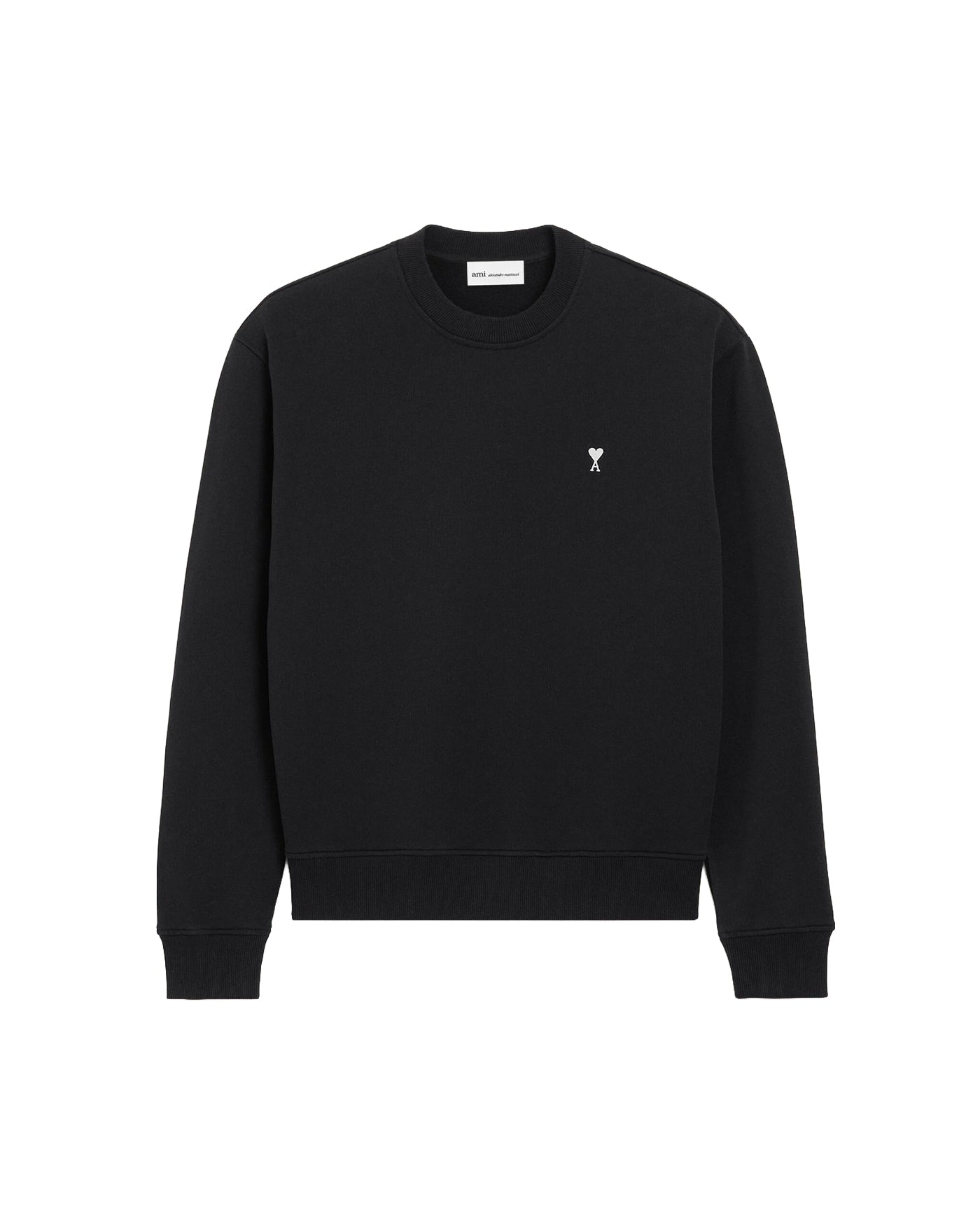 Sweat col rond Ami Paris Ami de Coeur noir logo blanc crème face