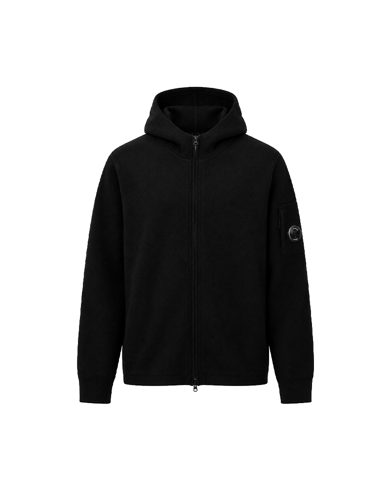 LAMBSWOOL GRS KNITTED ZIPPED HOODED SWEATER BLACK