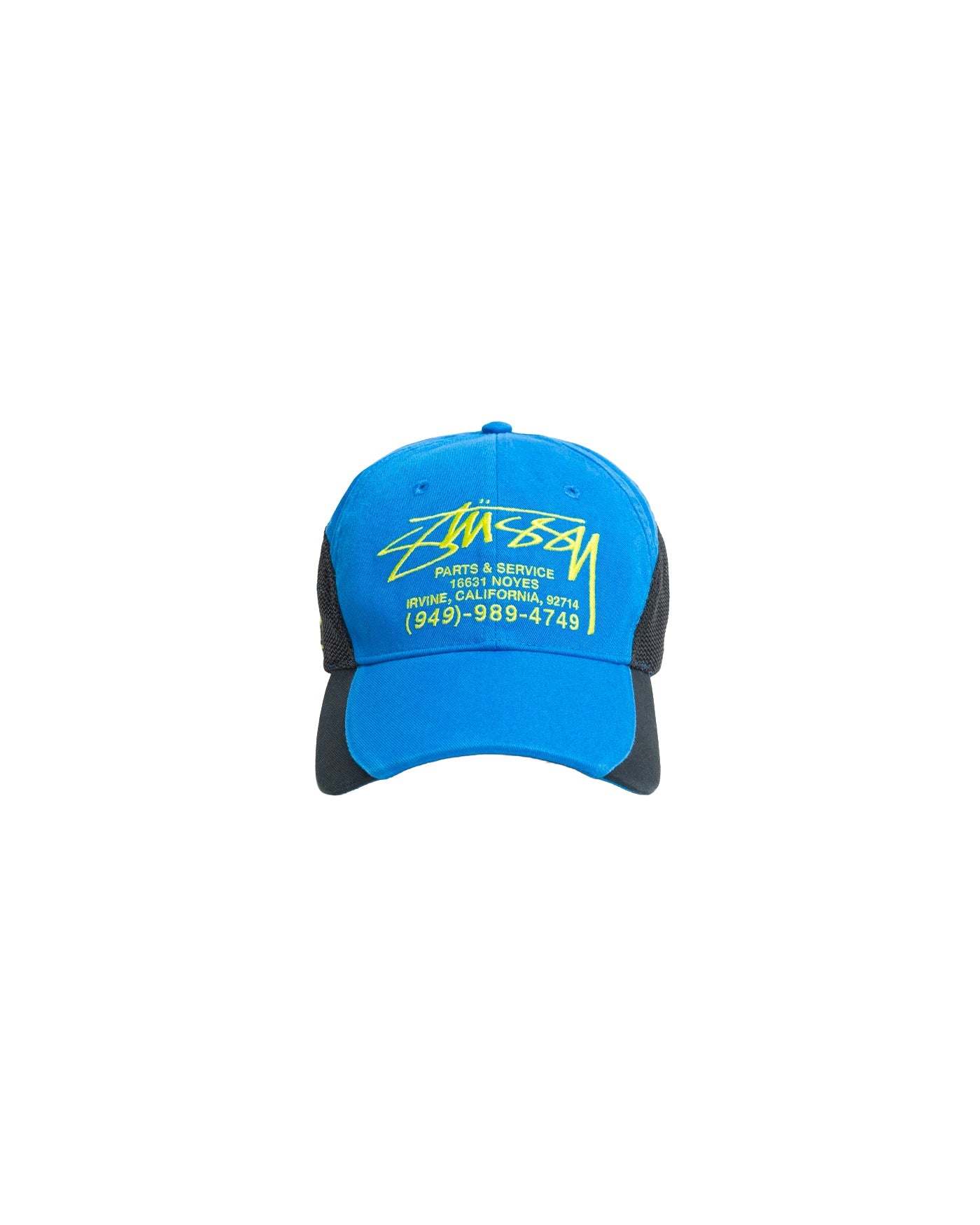 Casquette Stüssy Strapback LP Service Mesh bleue et noire face