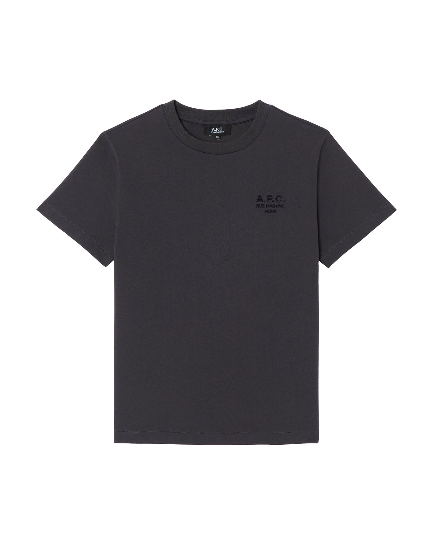 T-shirt A.P.C. Rue Madame noir logo brodé ton sur ton vue face