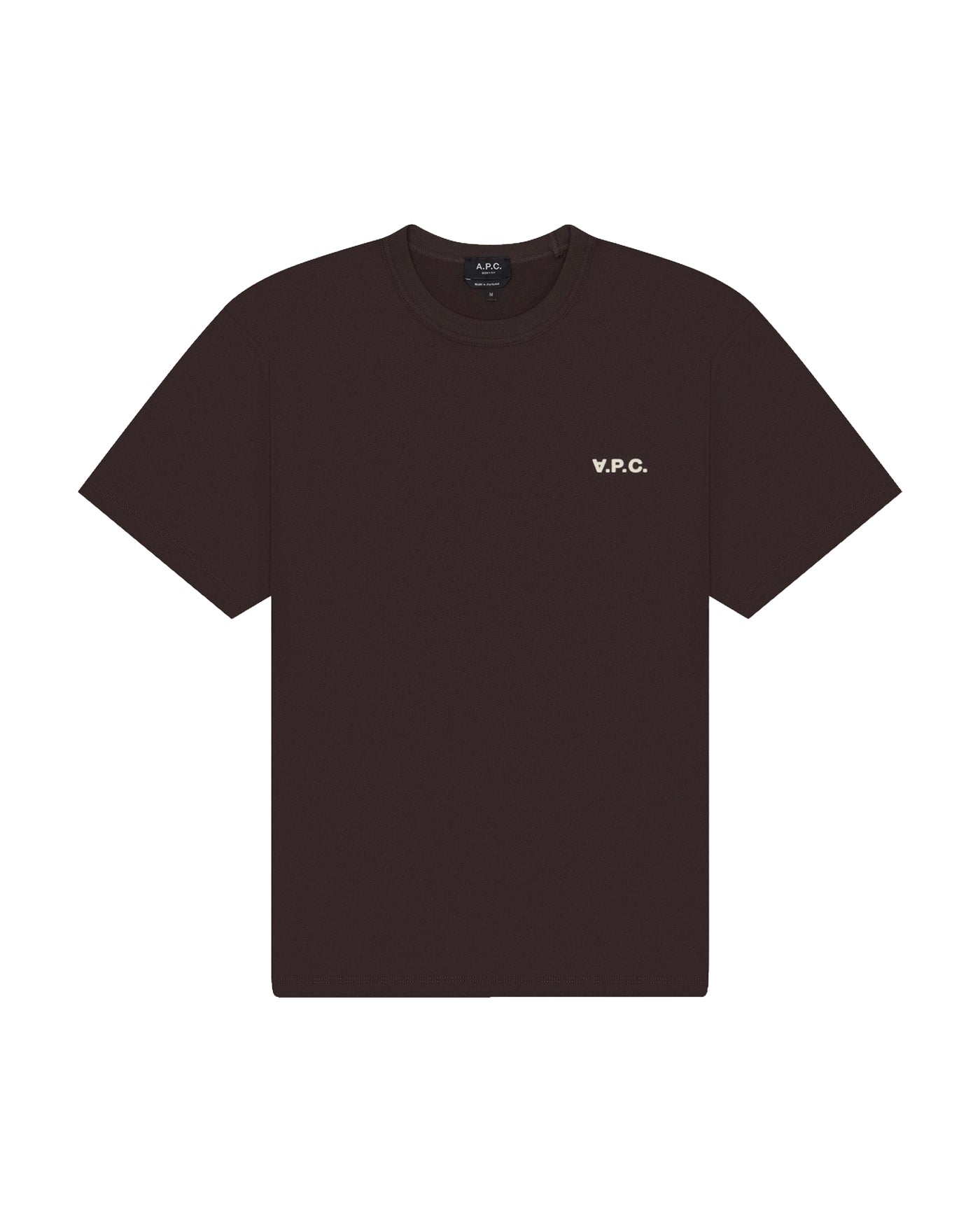 T-shirt boxy A.P.C. marron foncé avec logo V.P.C. brodé, vue face