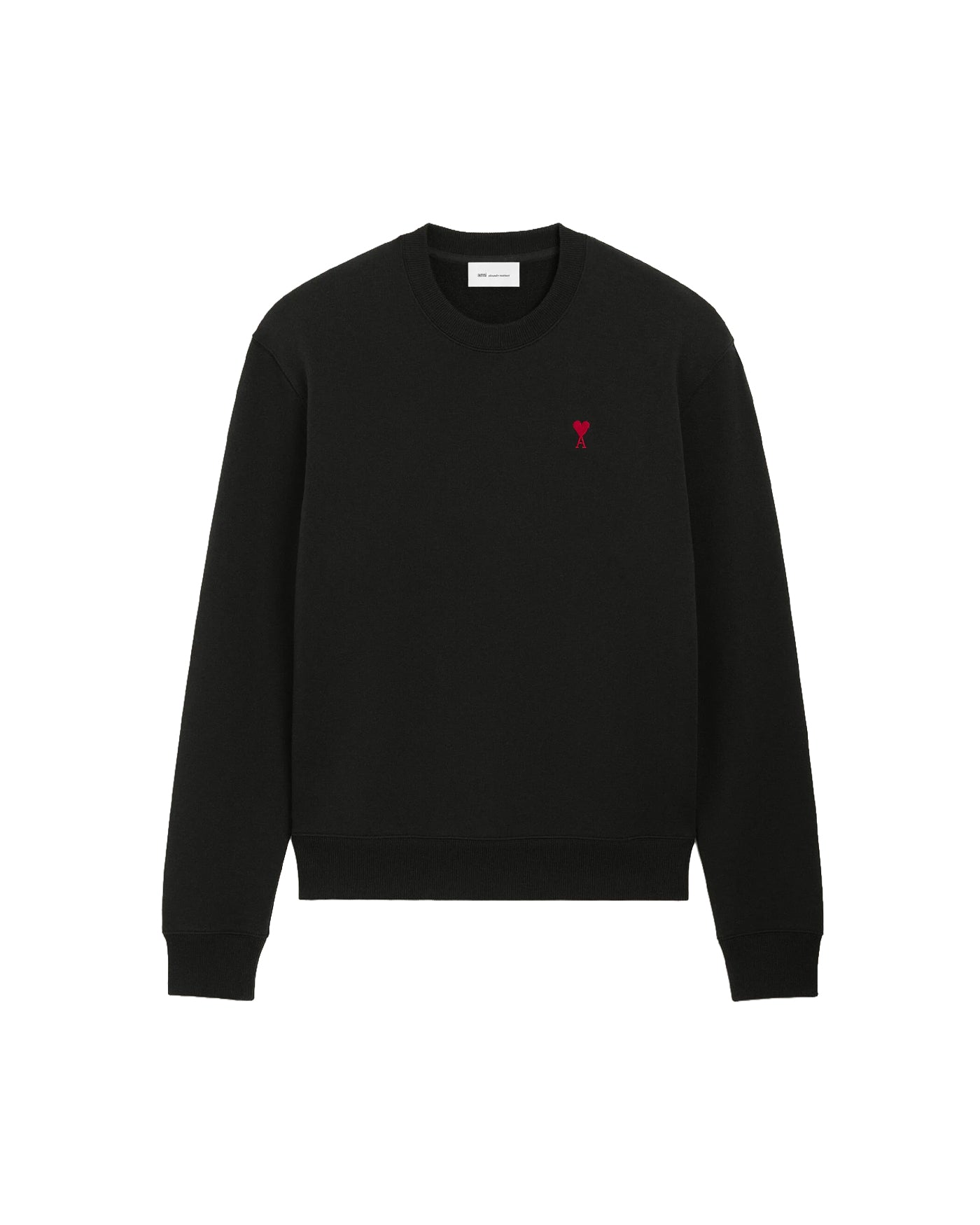 Sweat col rond Ami Paris noir logo Ami de Cœur rouge coton vue face