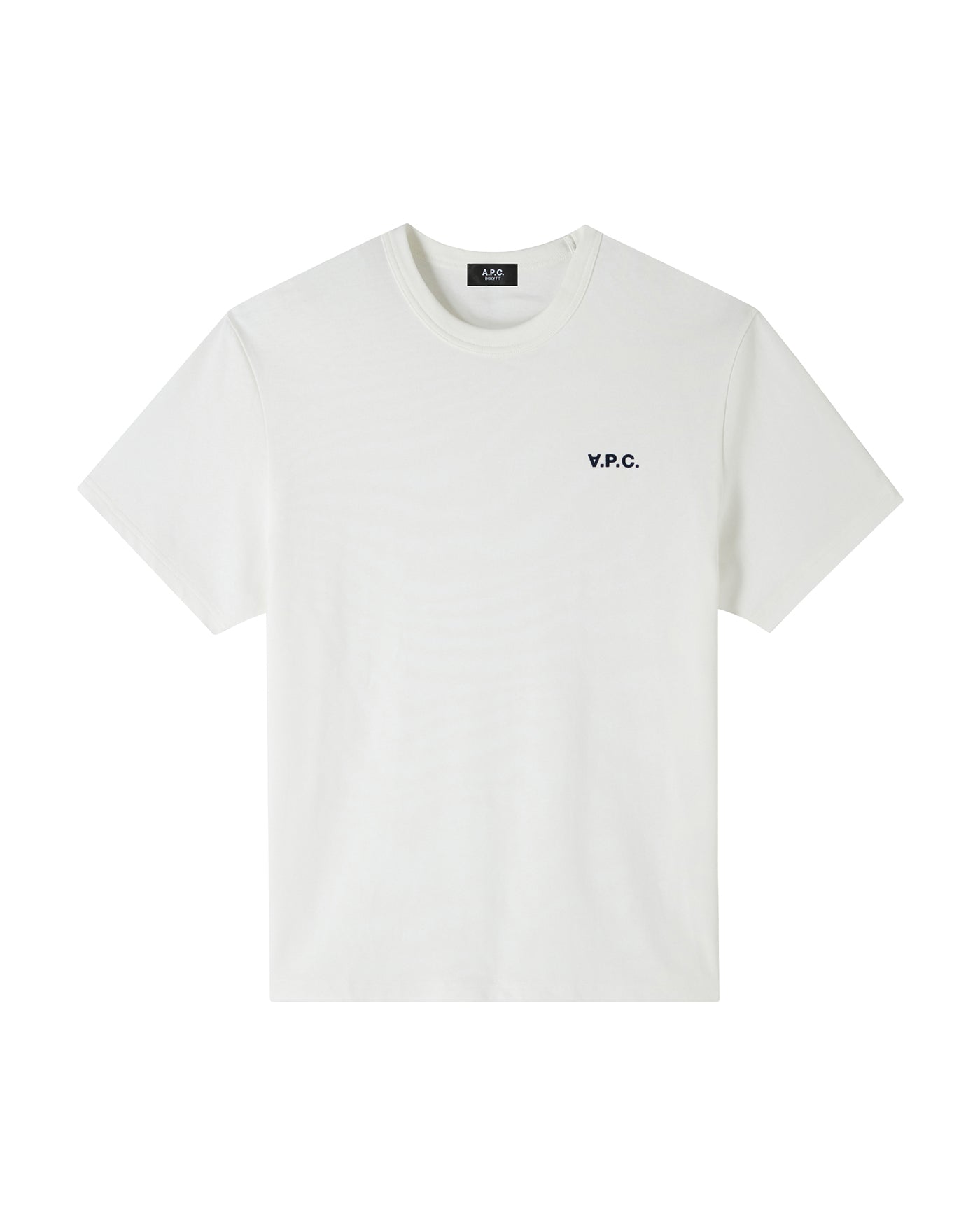 T-shirt boxy A.P.C blanc avec logo V.P.C. brodé poitrine vue face