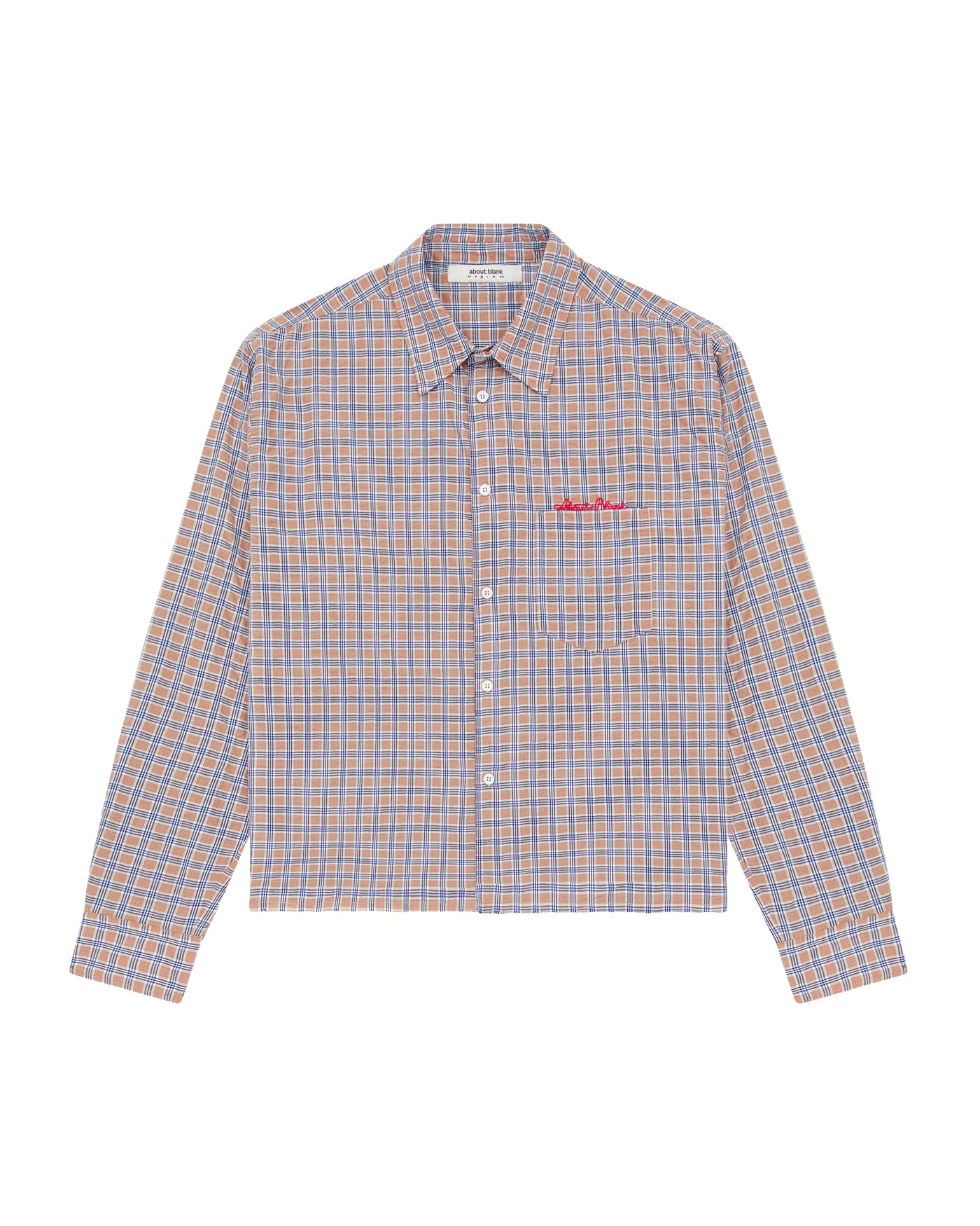 Chemise About:Blank à carreaux camel et bleu avec broderie rouge face