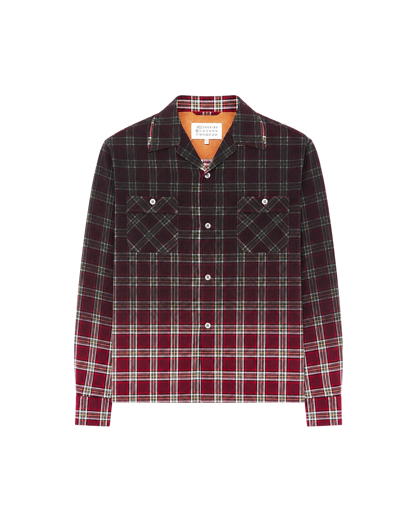 Chemise Maison Margiela carreaux dégradé bordeaux et noir col ouvert face