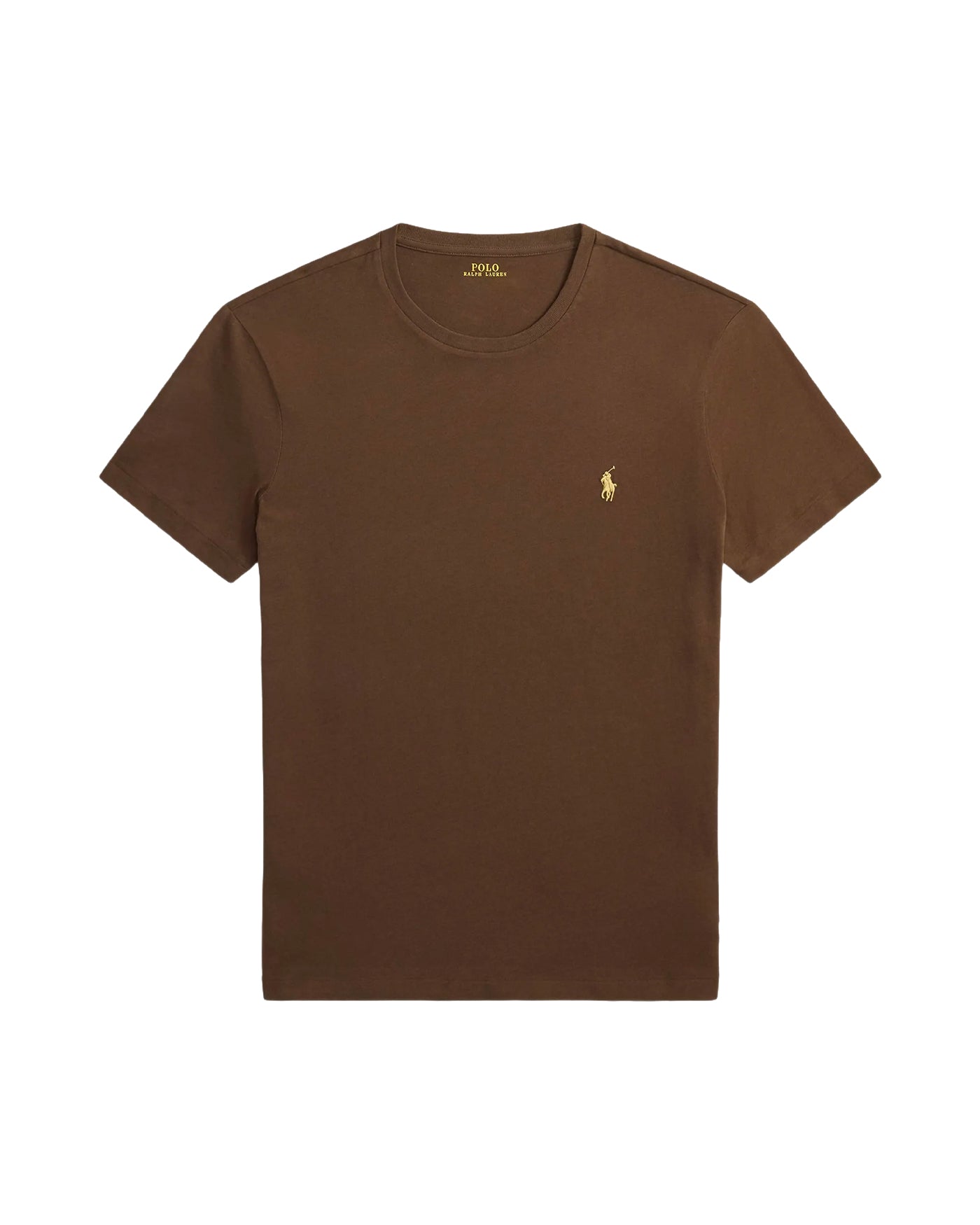 T-shirt Ralph Lauren marron logo poney brodé poitrine vue face