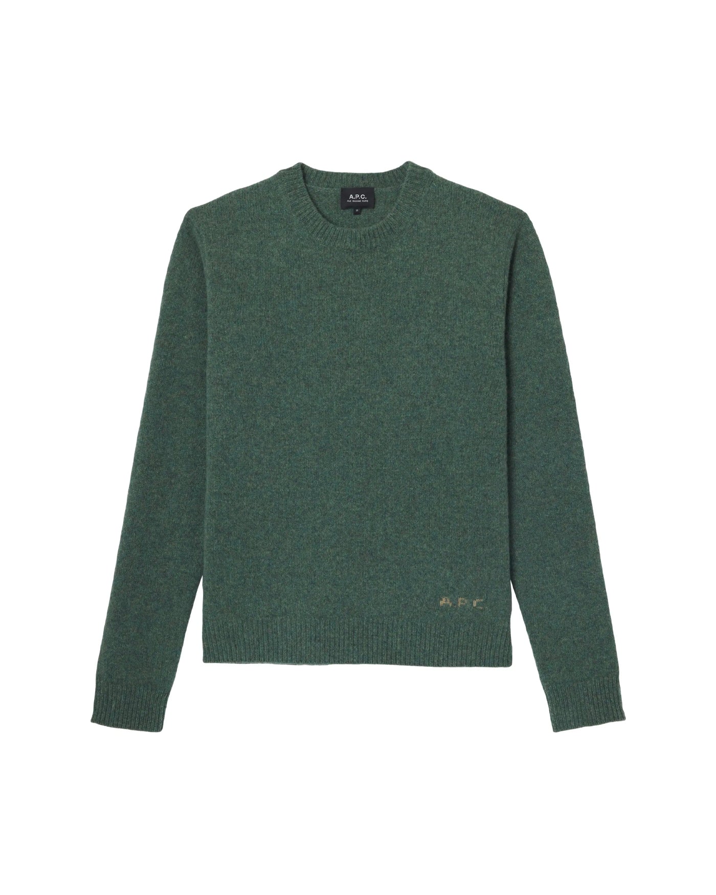 Pull A.P.C. Edmond vert chiné col rond maille laine face devant