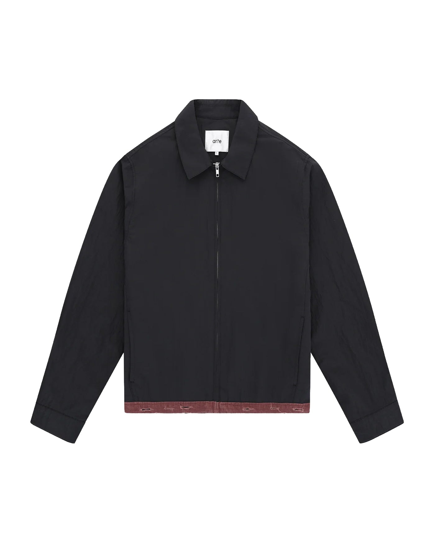 Veste Arte Antwerp noire col chemise bande bordeaux zippée face