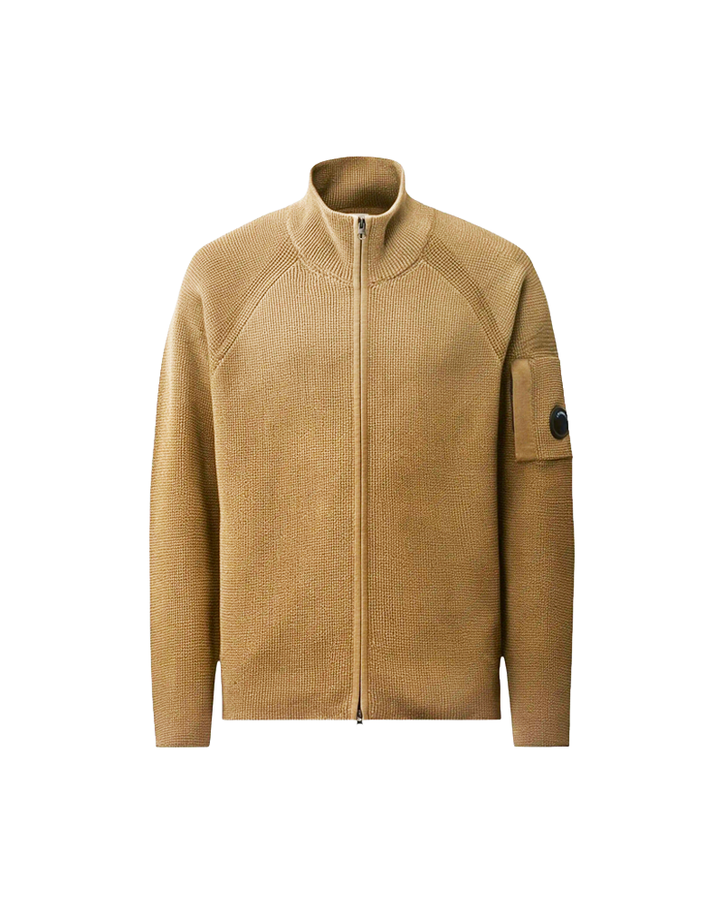 WAFFLE KNIT COTTON ZIP LENS CARDIGAN ERMINE