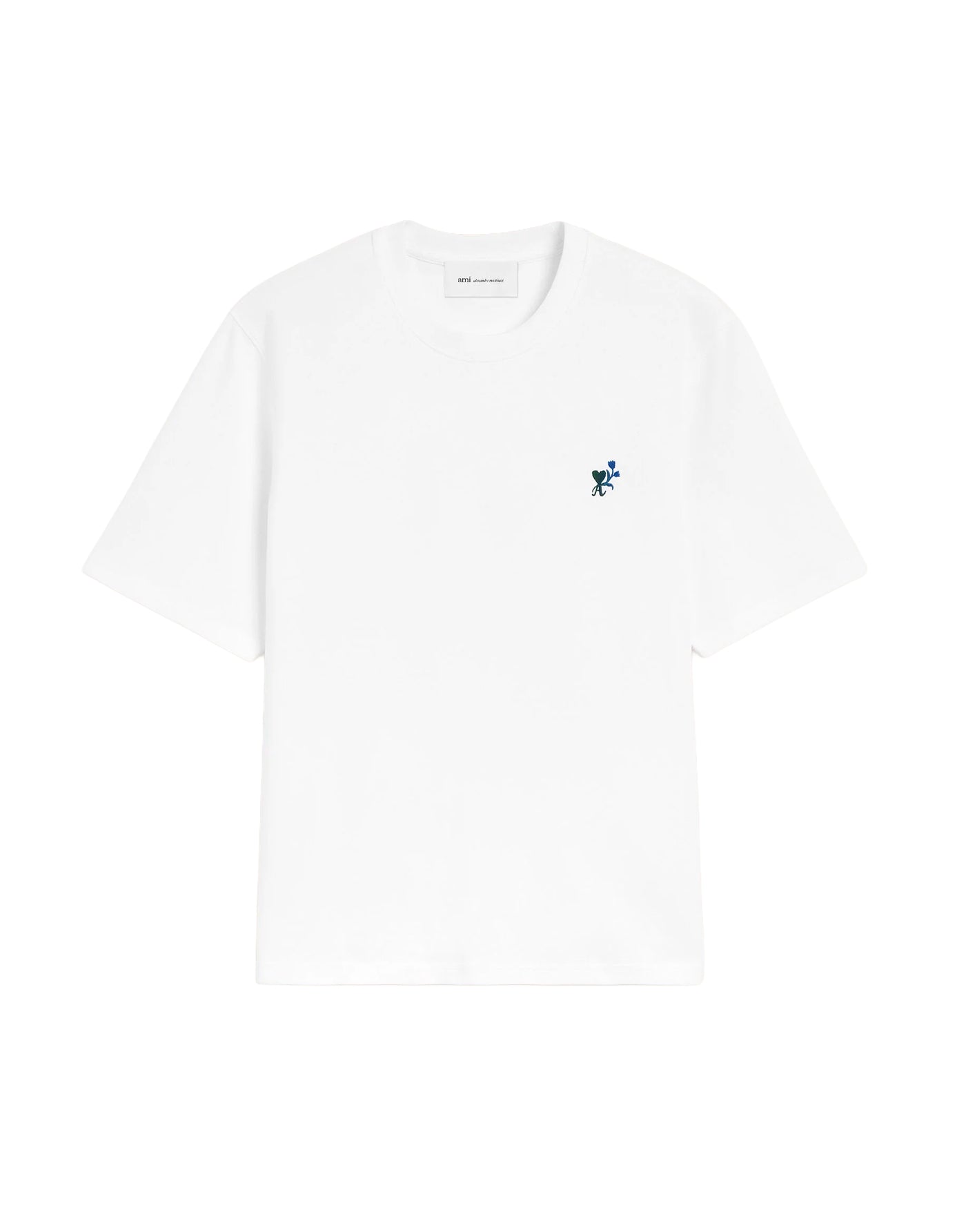 T-shirt Ami Paris blanc logo cœur tulipe brodé poitrine vue face
