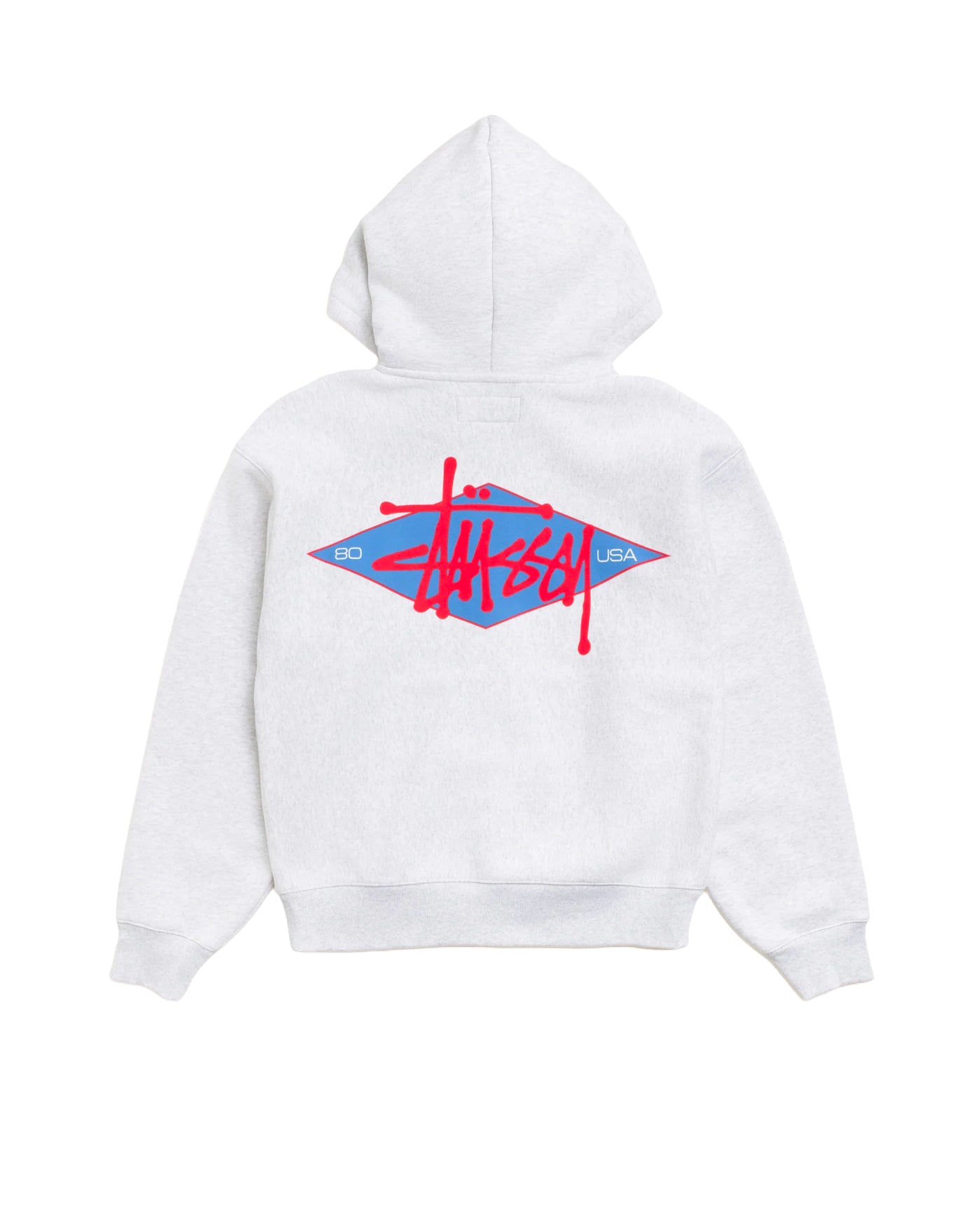 Sweat zippé à capuche Stüssy Basic Diamond gris chiné logo dos