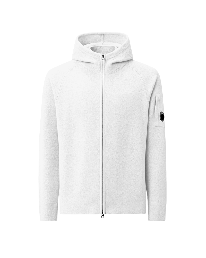 LAMBSWOOL GRS KNITTED ZIPPED HOODED SWEATER GAUZE WHITE