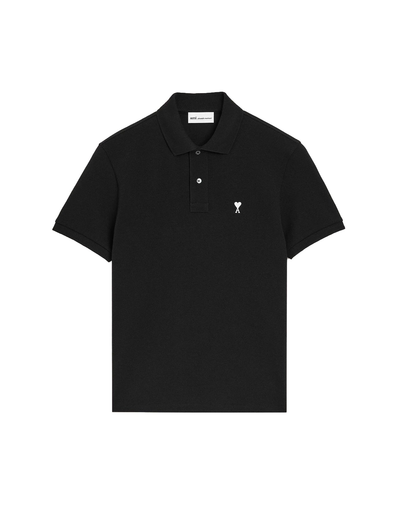 Polo Ami Paris Ami de Coeur noir logo blanc vue de face packshot