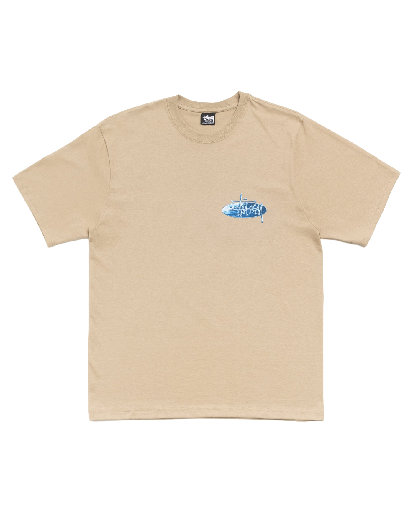 T-shirt Stüssy Wave Oval kaki avec logo ovale bleu poitrine face