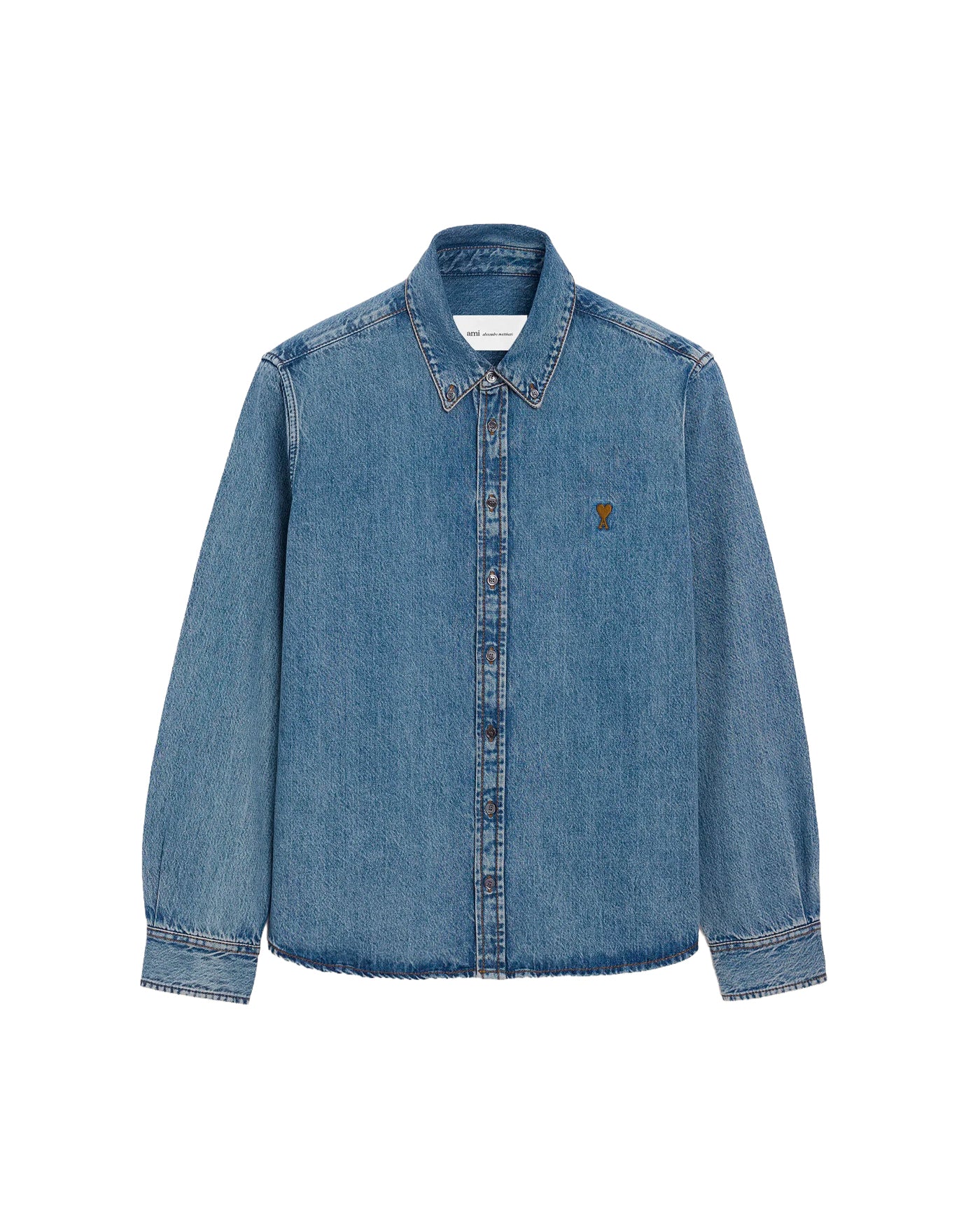Chemise Ami Paris denim bleu moyen logo Ami de Coeur contrasté face