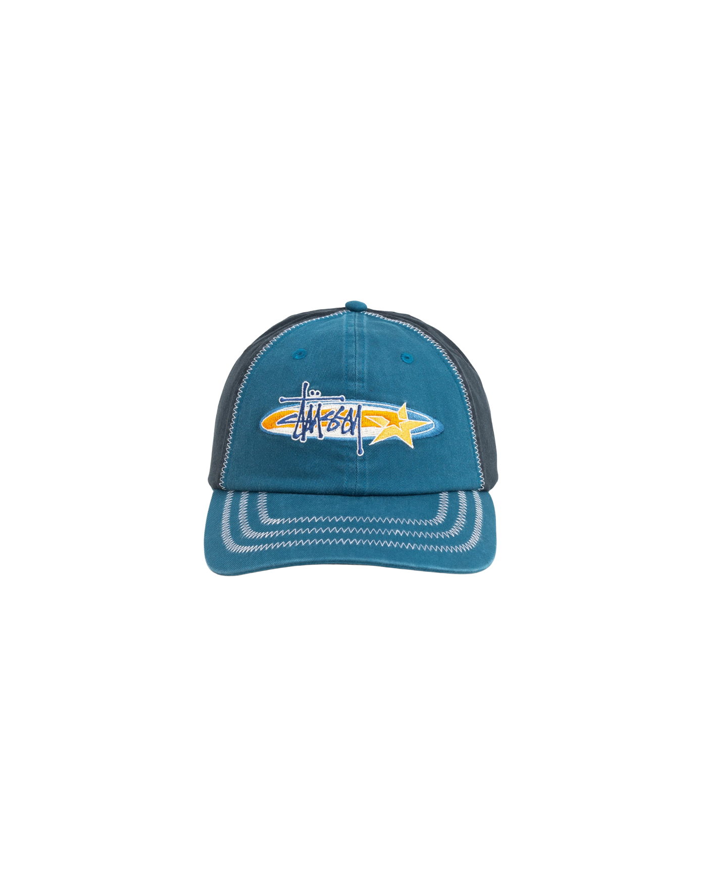 Casquette Stüssy LP Oval Star bleue bicolore broderie étoile face